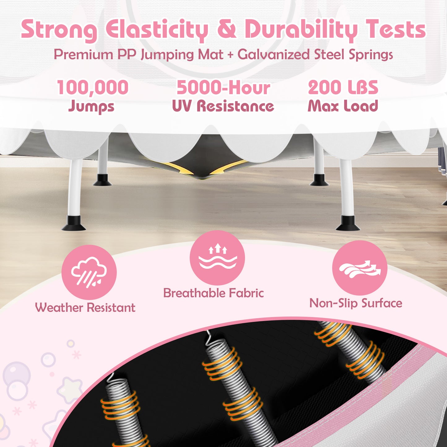 64 Inch Kids Trampoline with Detachable Canopy and Safety Enclosure Net-Pink Kids Crystal