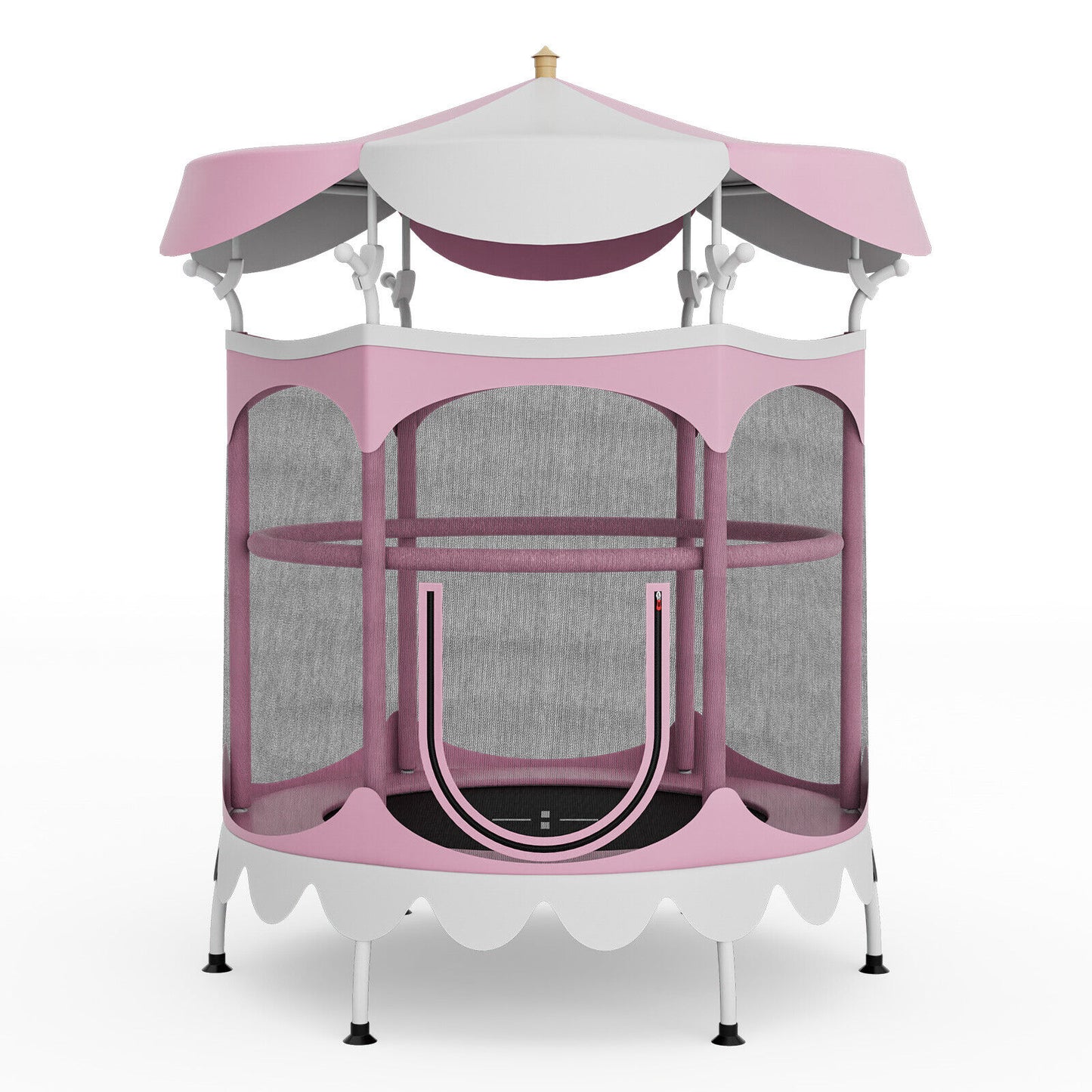 64 Inch Kids Trampoline with Detachable Canopy and Safety Enclosure Net-Pink Kids Crystal