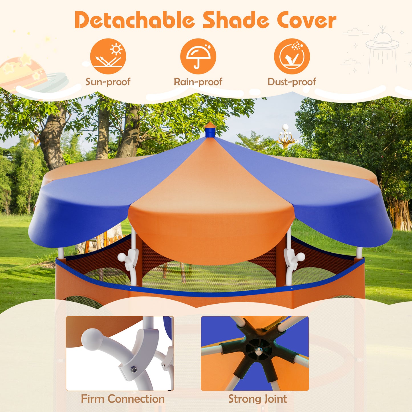 64 Inch Kids Trampoline with Detachable Canopy and Safety Enclosure Net-Orange Kids Crystal