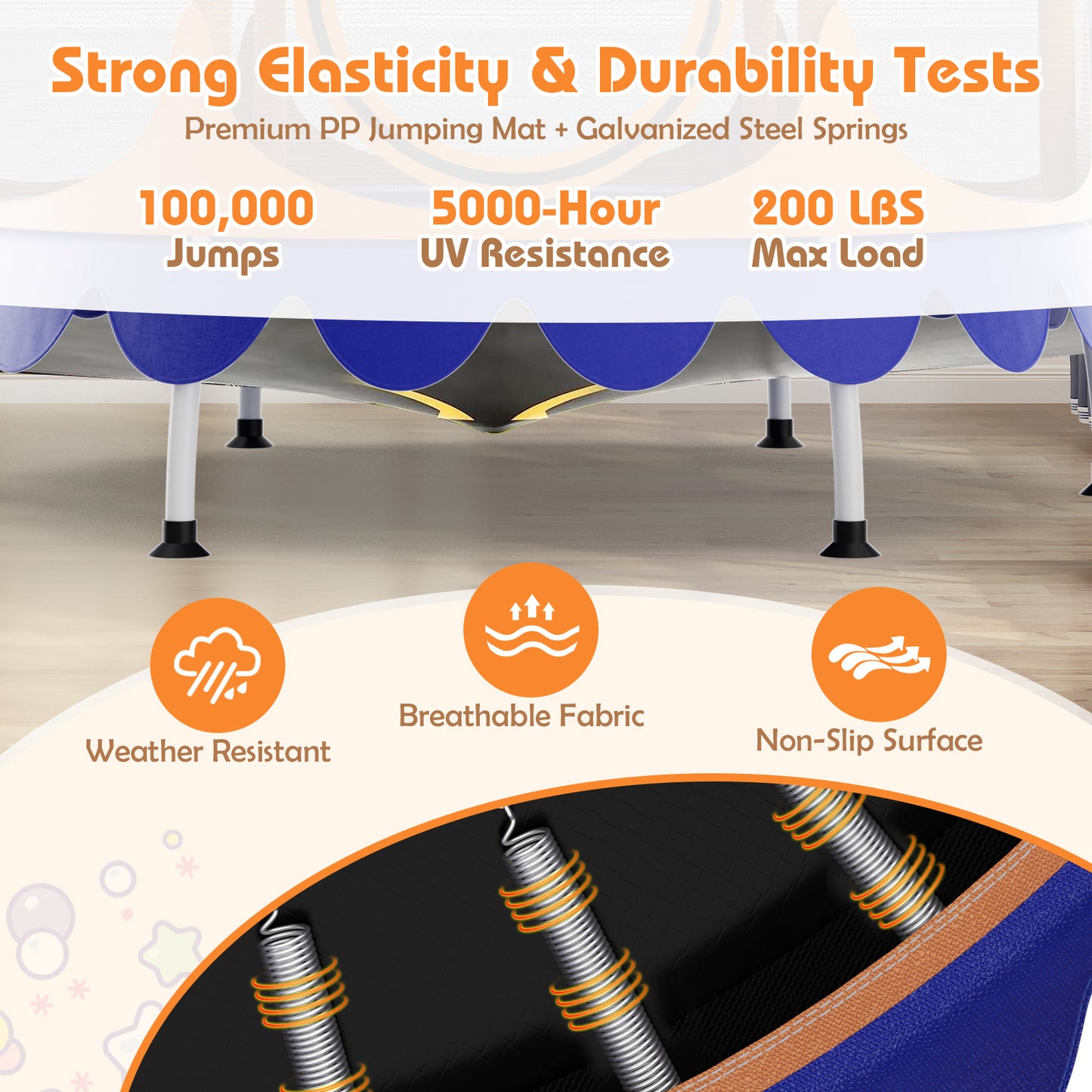 64 Inch Kids Trampoline with Detachable Canopy and Safety Enclosure Net-Orange Kids Crystal