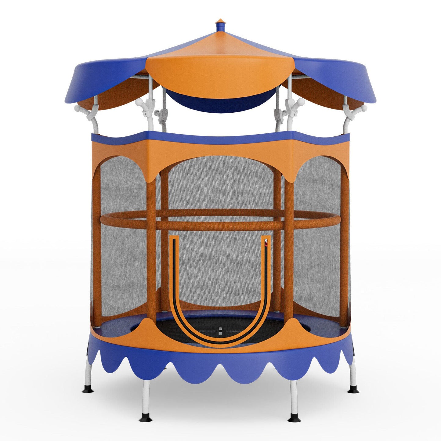 64 Inch Kids Trampoline with Detachable Canopy and Safety Enclosure Net-Orange Kids Crystal