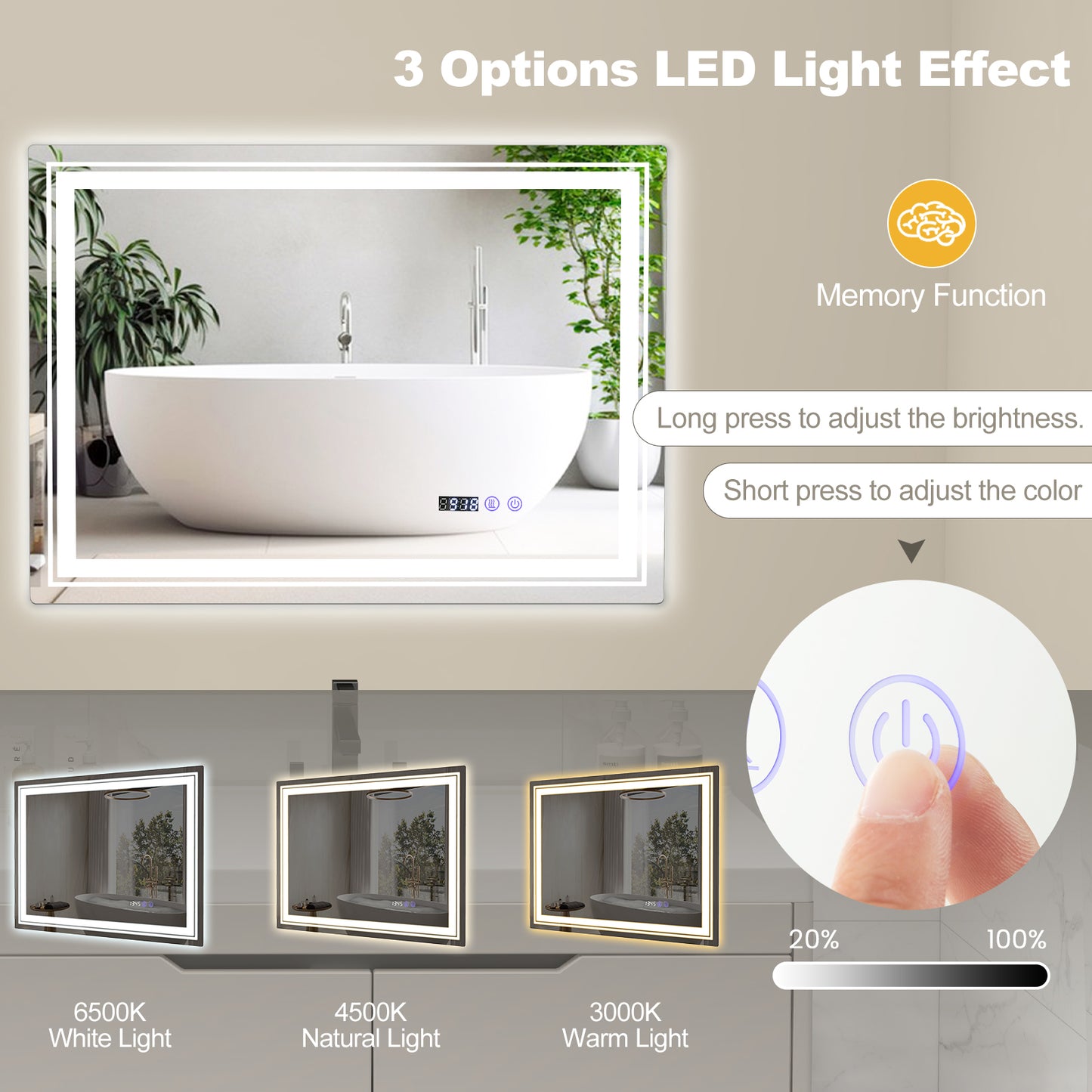 Defogging LED Bathroom Mirror with Memory Function and Anti-Fog-M Kids Crystal