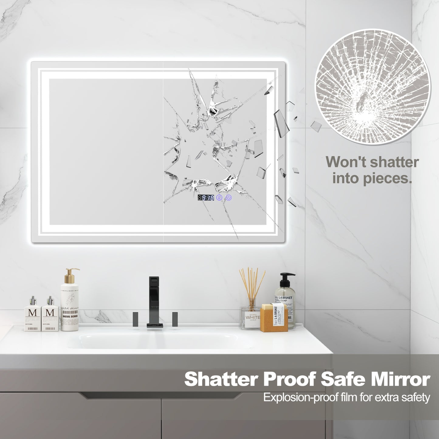 Defogging LED Bathroom Mirror with Memory Function and Anti-Fog-M Kids Crystal