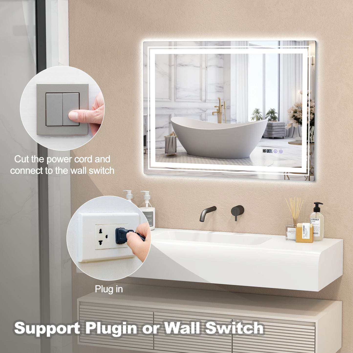 Defogging LED Bathroom Mirror with Memory Function and Anti-Fog-M Kids Crystal