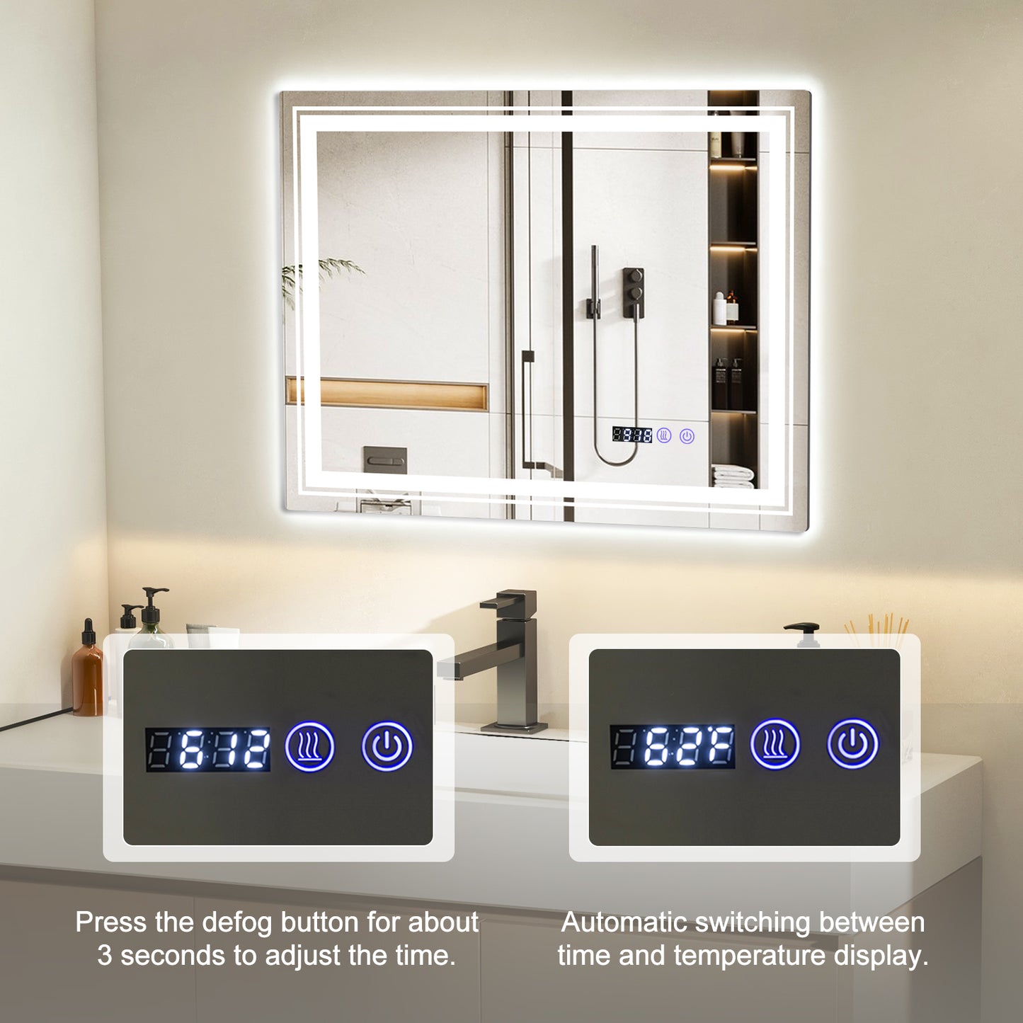Defogging LED Bathroom Mirror with Memory Function and Anti-Fog-M Kids Crystal