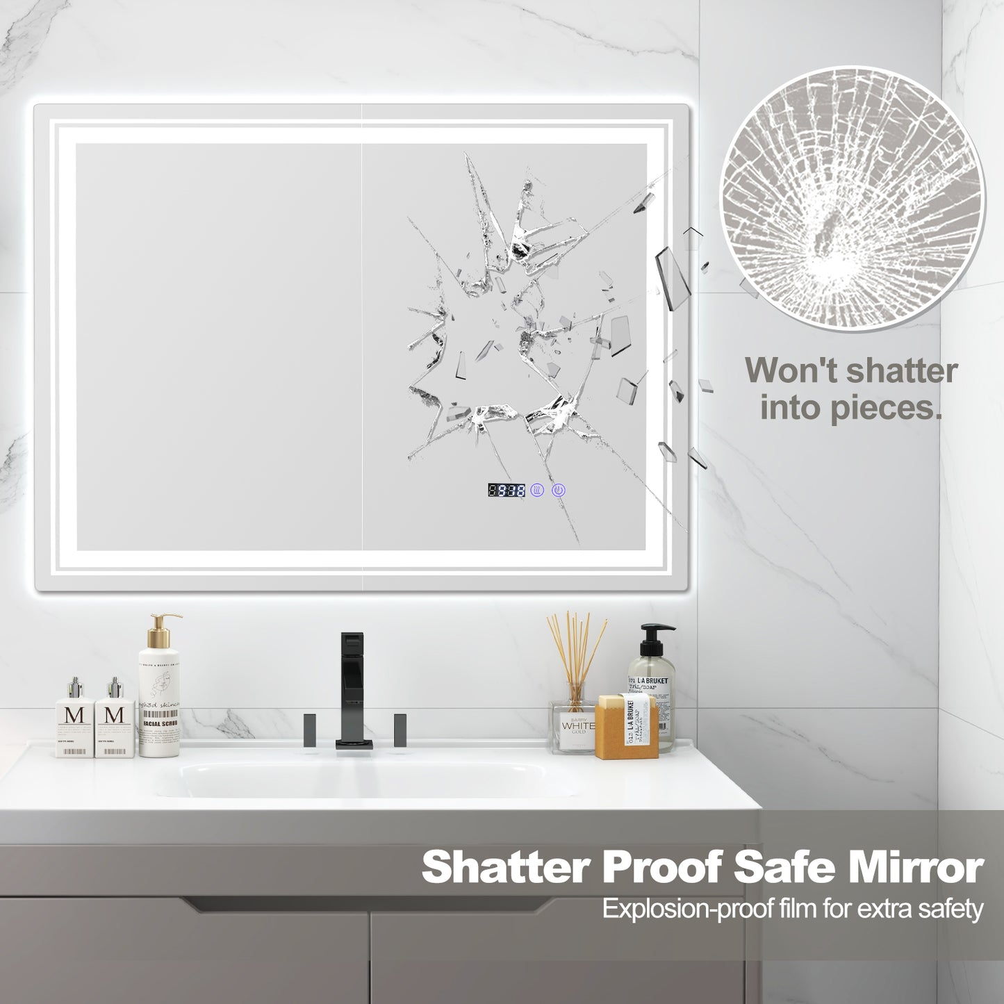 Defogging LED Bathroom Mirror with Memory Function and Anti-Fog-L Kids Crystal