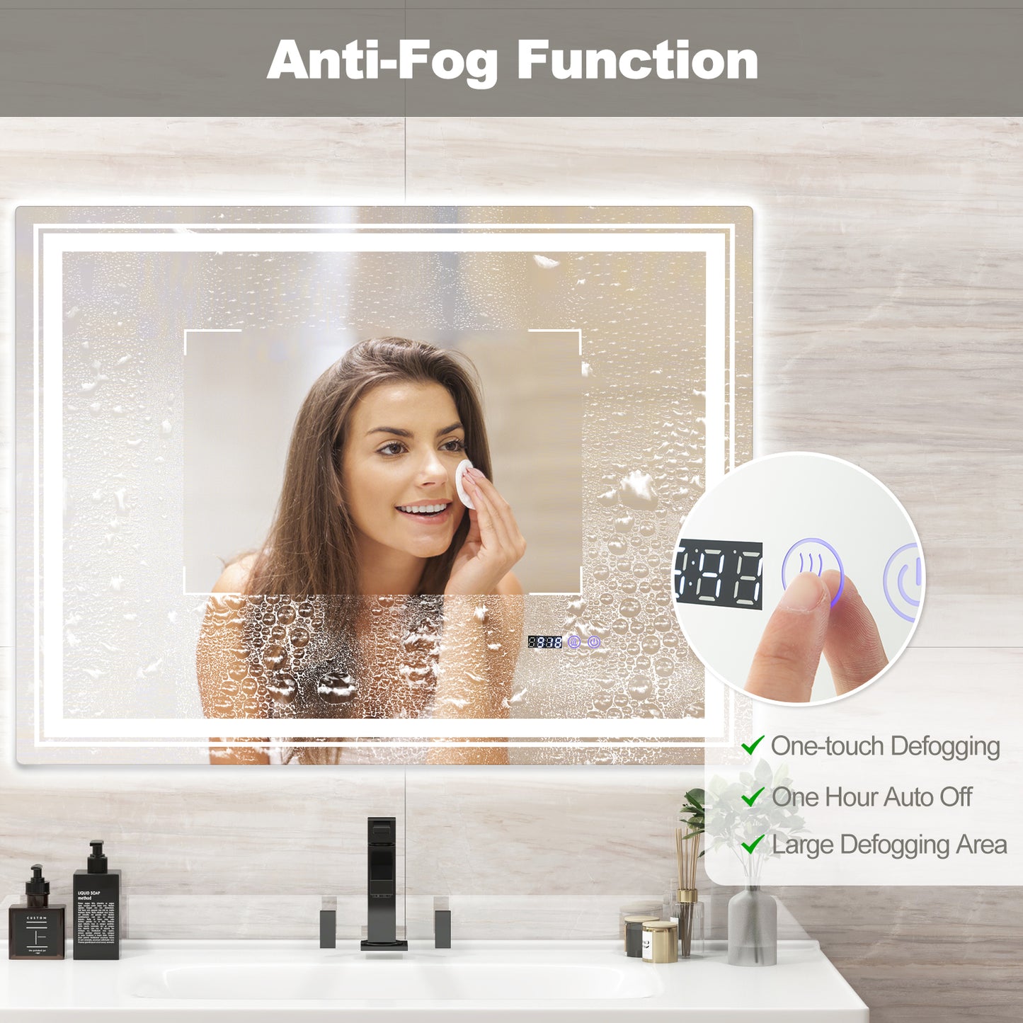 Defogging LED Bathroom Mirror with Memory Function and Anti-Fog-L Kids Crystal