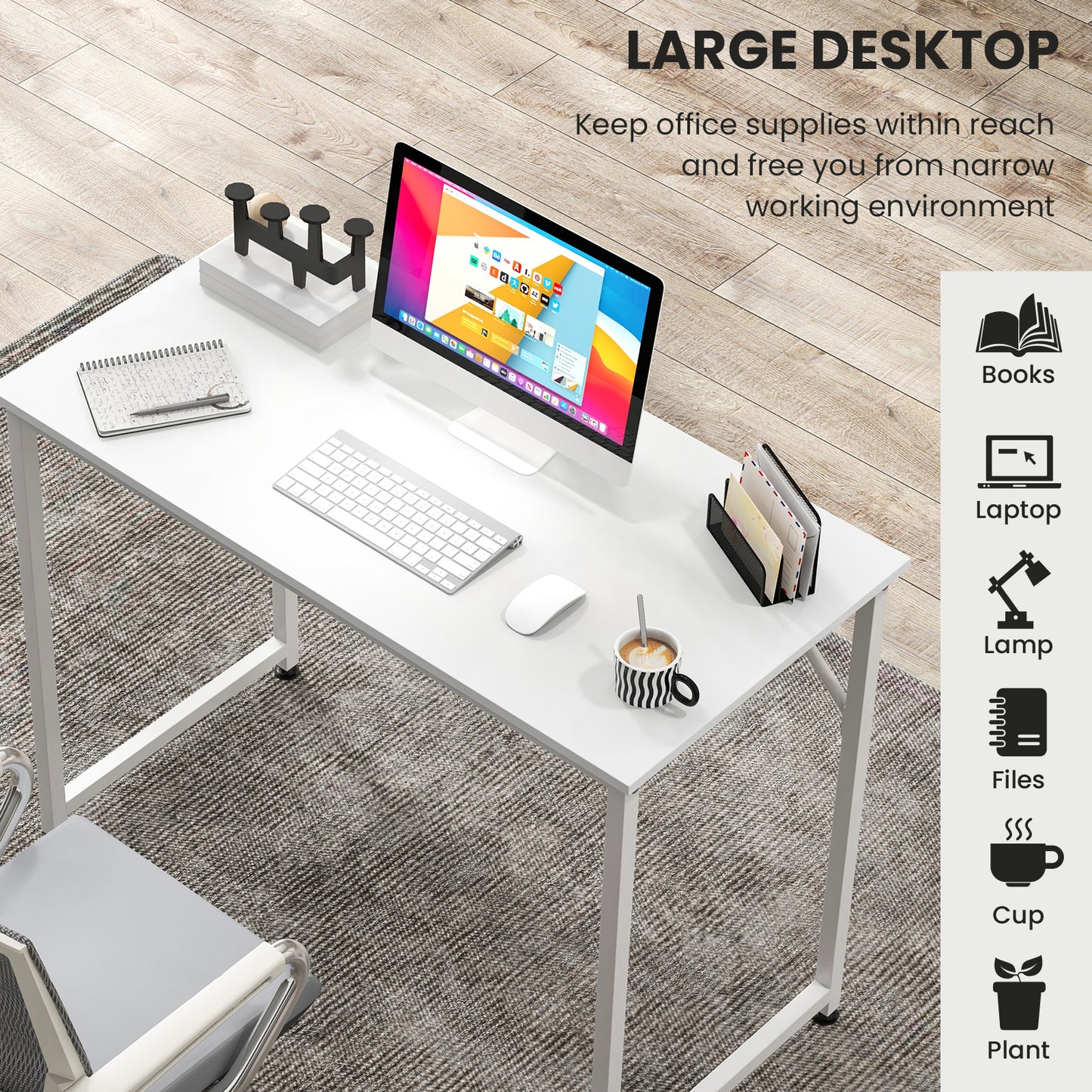 L Shaped Computer Desk and Writing Workstation for Home and Office-White Kids Crystal