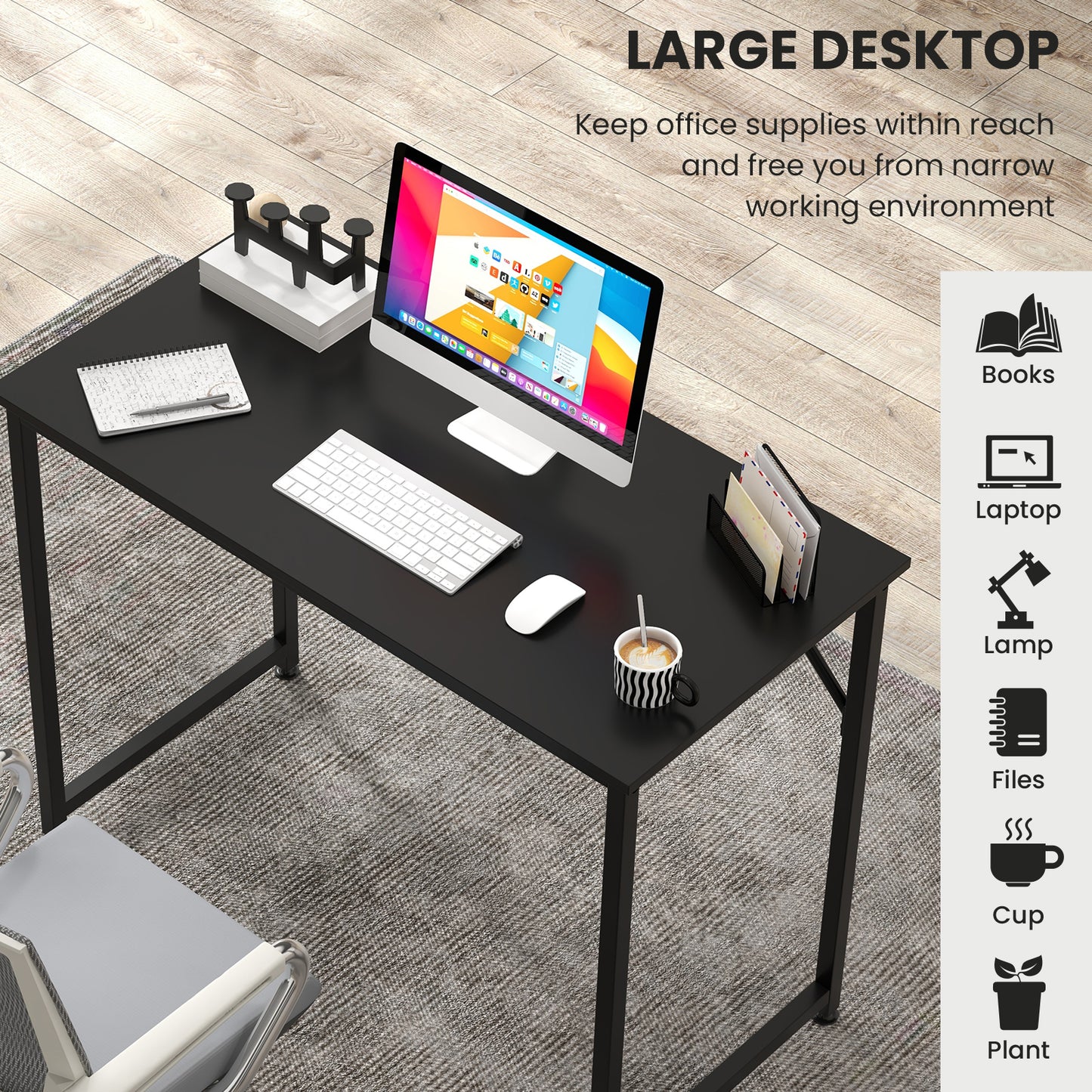 L Shaped Computer Desk and Writing Workstation for Home and Office-Black Kids Crystal