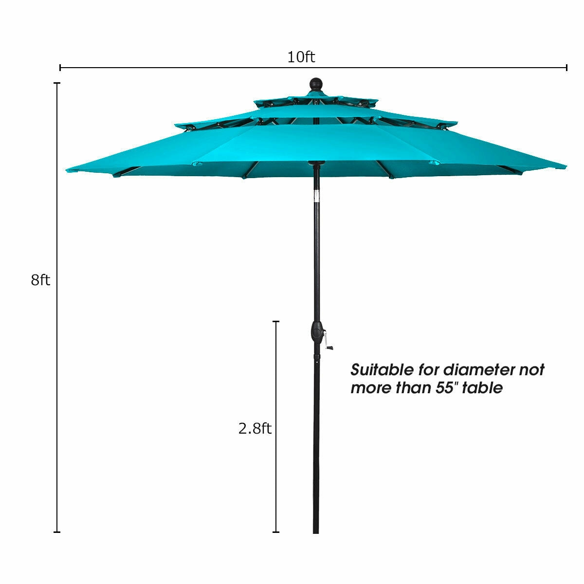 10ft 3 Tier Outdoor Patio Umbrella with Double Vented-Turquoise Kids Crystal