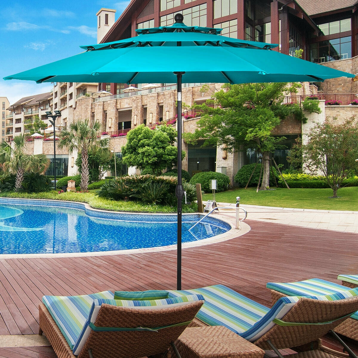 10ft 3 Tier Outdoor Patio Umbrella with Double Vented-Turquoise Kids Crystal