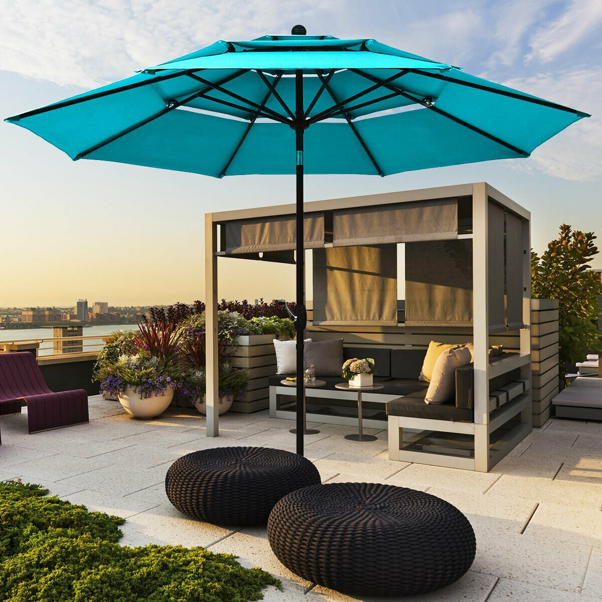 10ft 3 Tier Outdoor Patio Umbrella with Double Vented-Turquoise Kids Crystal
