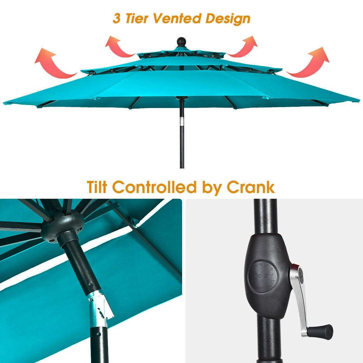 10ft 3 Tier Outdoor Patio Umbrella with Double Vented-Turquoise Kids Crystal