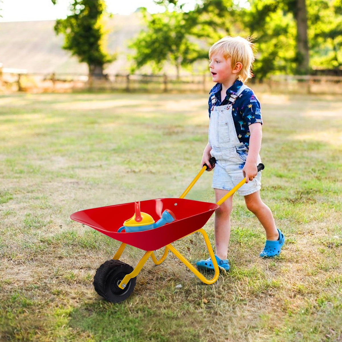 Outdoor Garden Backyard Play Toy Kids Metal Wheelbarrow-Red Kids Crystal