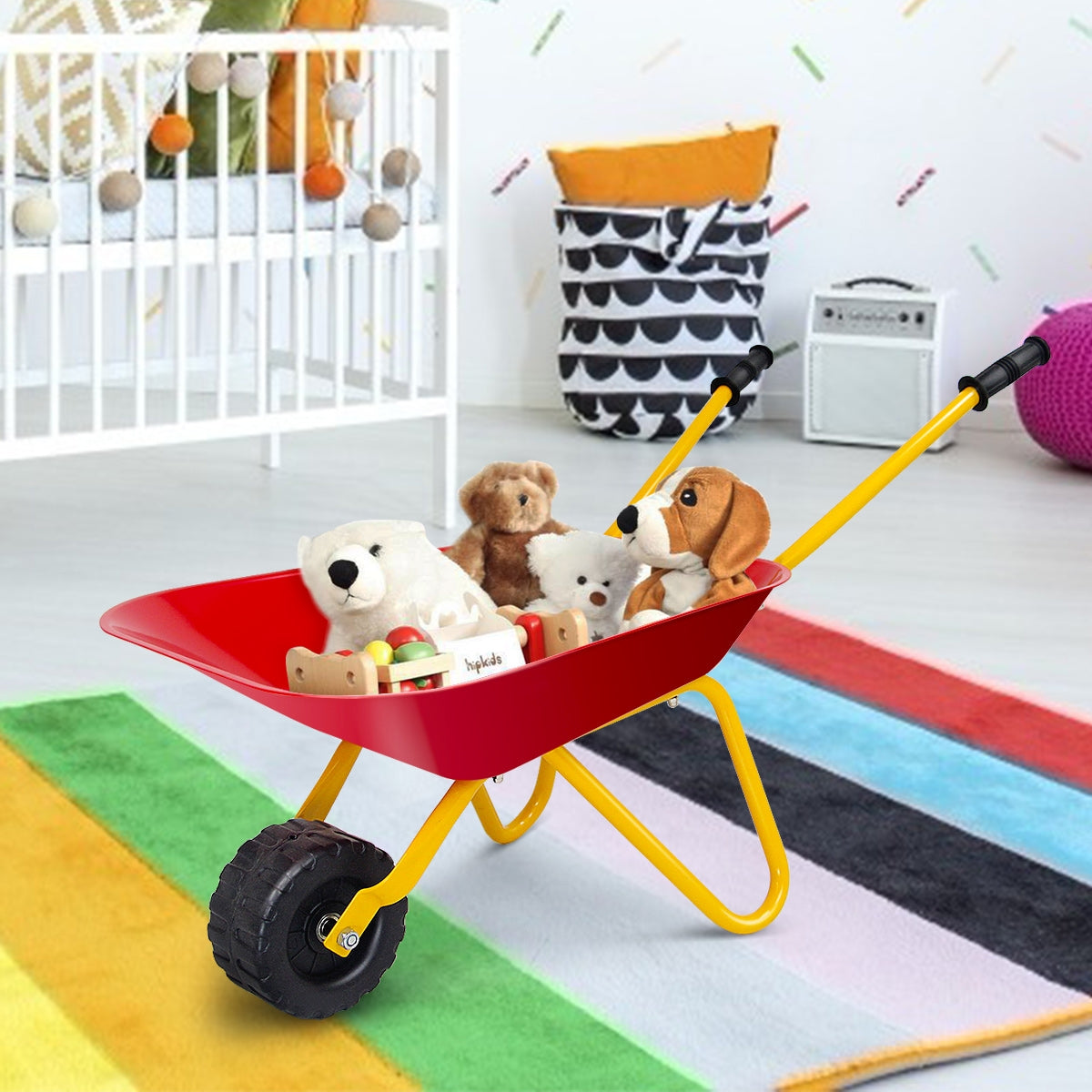 Outdoor Garden Backyard Play Toy Kids Metal Wheelbarrow-Red Kids Crystal