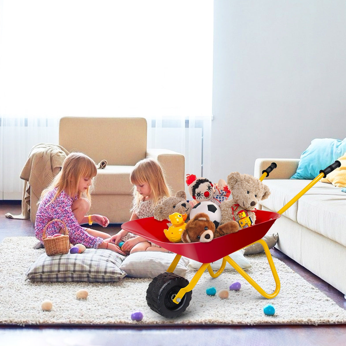 Outdoor Garden Backyard Play Toy Kids Metal Wheelbarrow-Red Kids Crystal