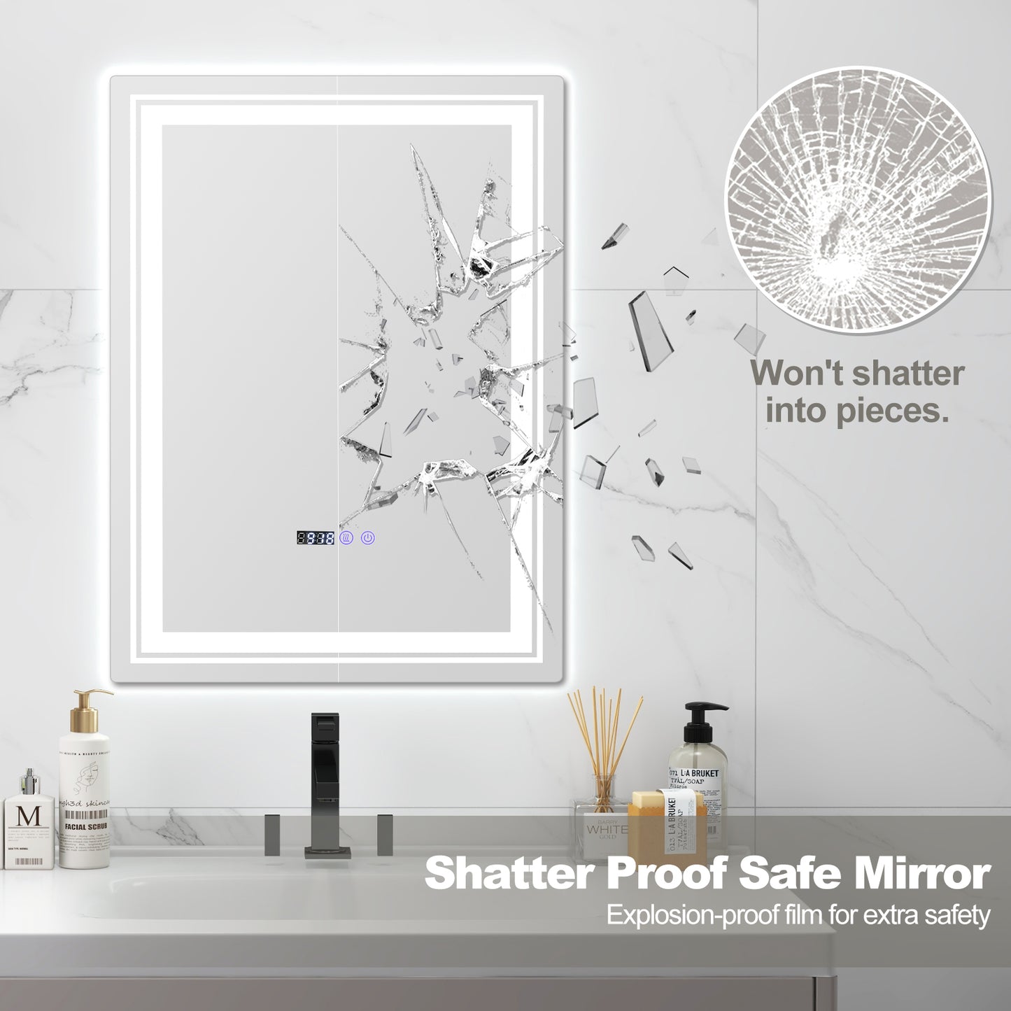 Defogging LED Bathroom Mirror with Memory Function and Anti-Fog-S Kids Crystal