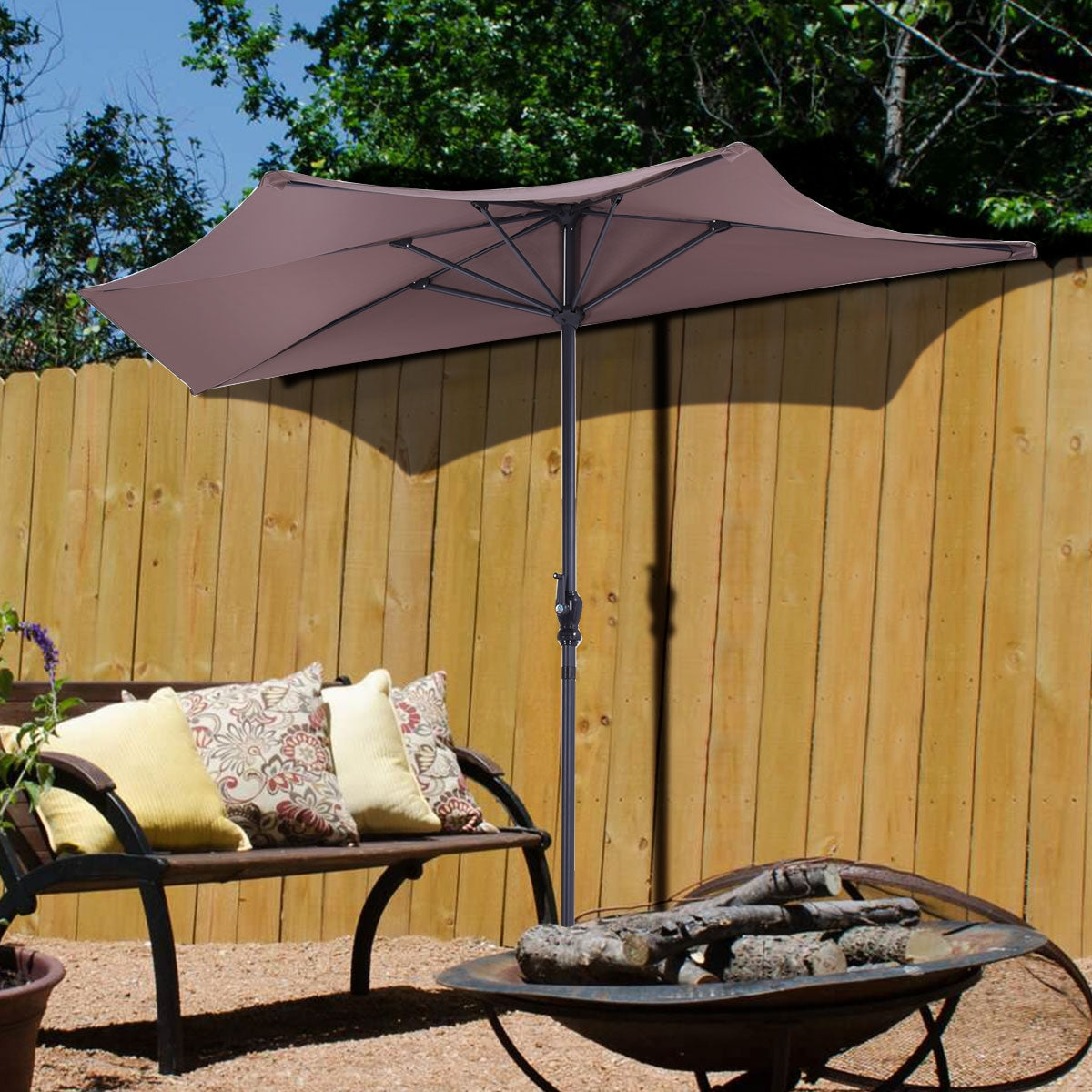 9' Half Round Patio Umbrella Sunshade without Weight Base Kids Crystal