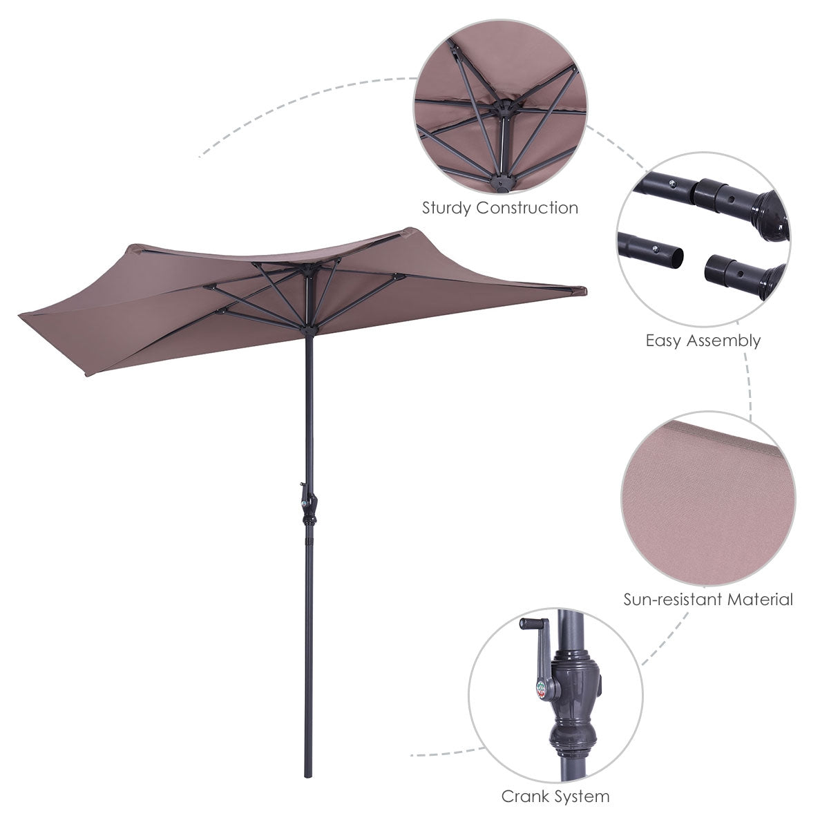 9' Half Round Patio Umbrella Sunshade without Weight Base Kids Crystal
