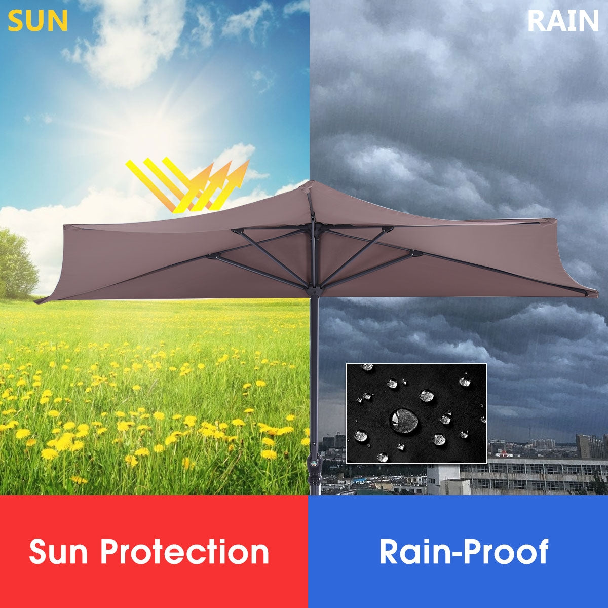 9' Half Round Patio Umbrella Sunshade without Weight Base Kids Crystal