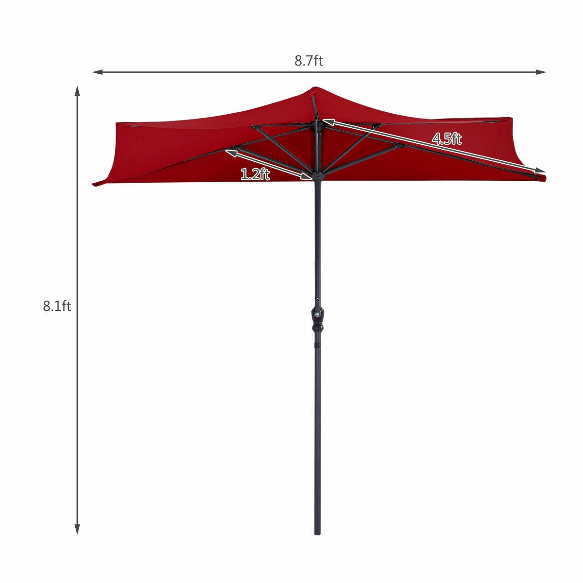 9Ft Patio Bistro Half Round Umbrella -Wine Kids Crystal