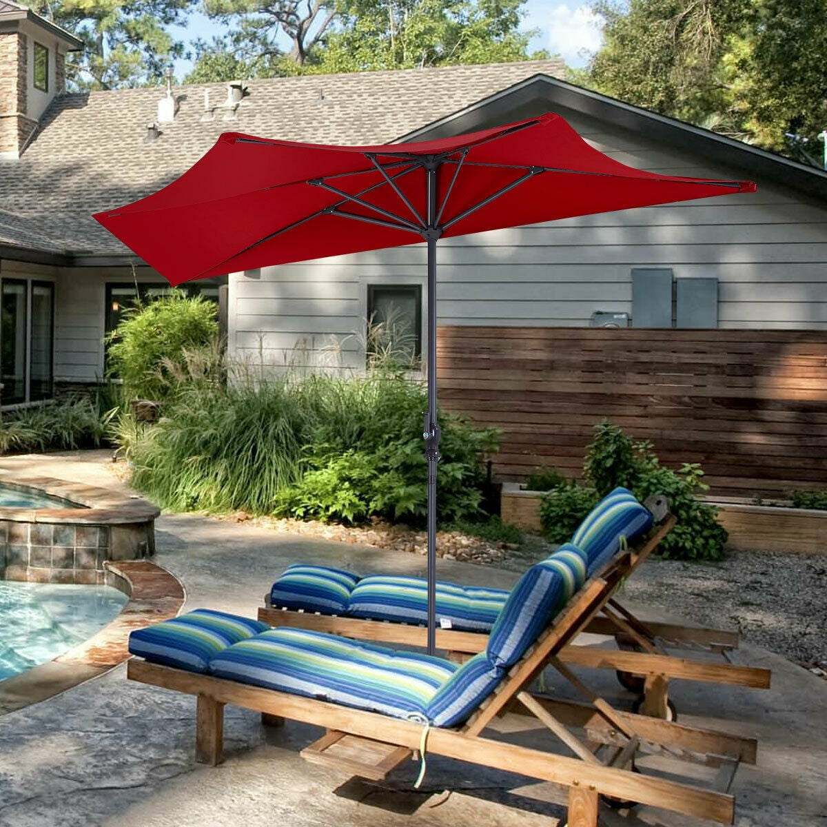 9Ft Patio Bistro Half Round Umbrella -Wine Kids Crystal