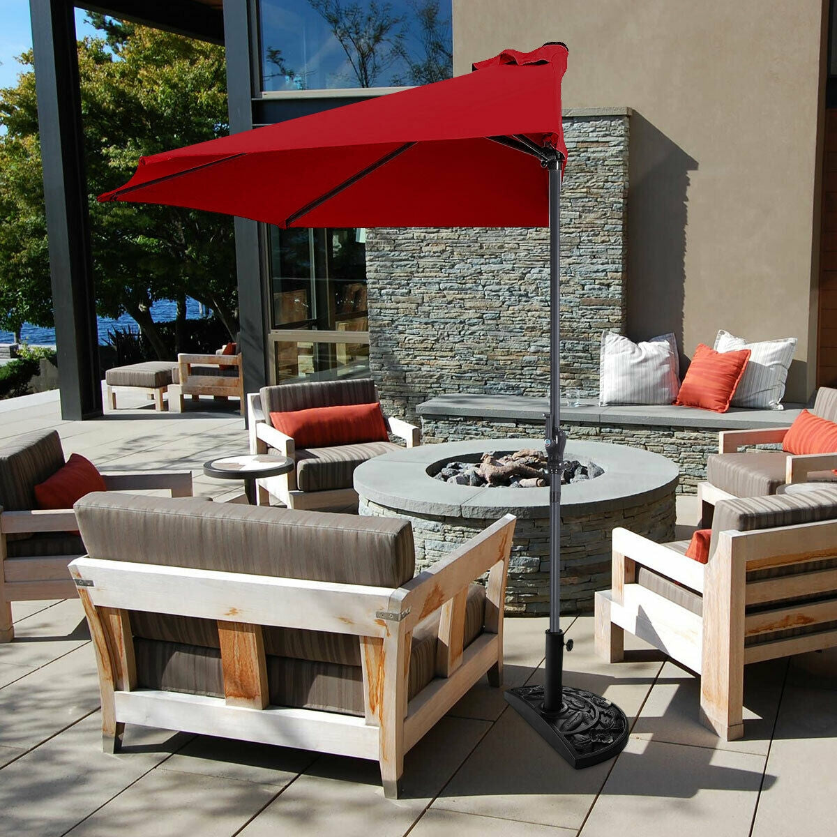 9Ft Patio Bistro Half Round Umbrella -Wine Kids Crystal