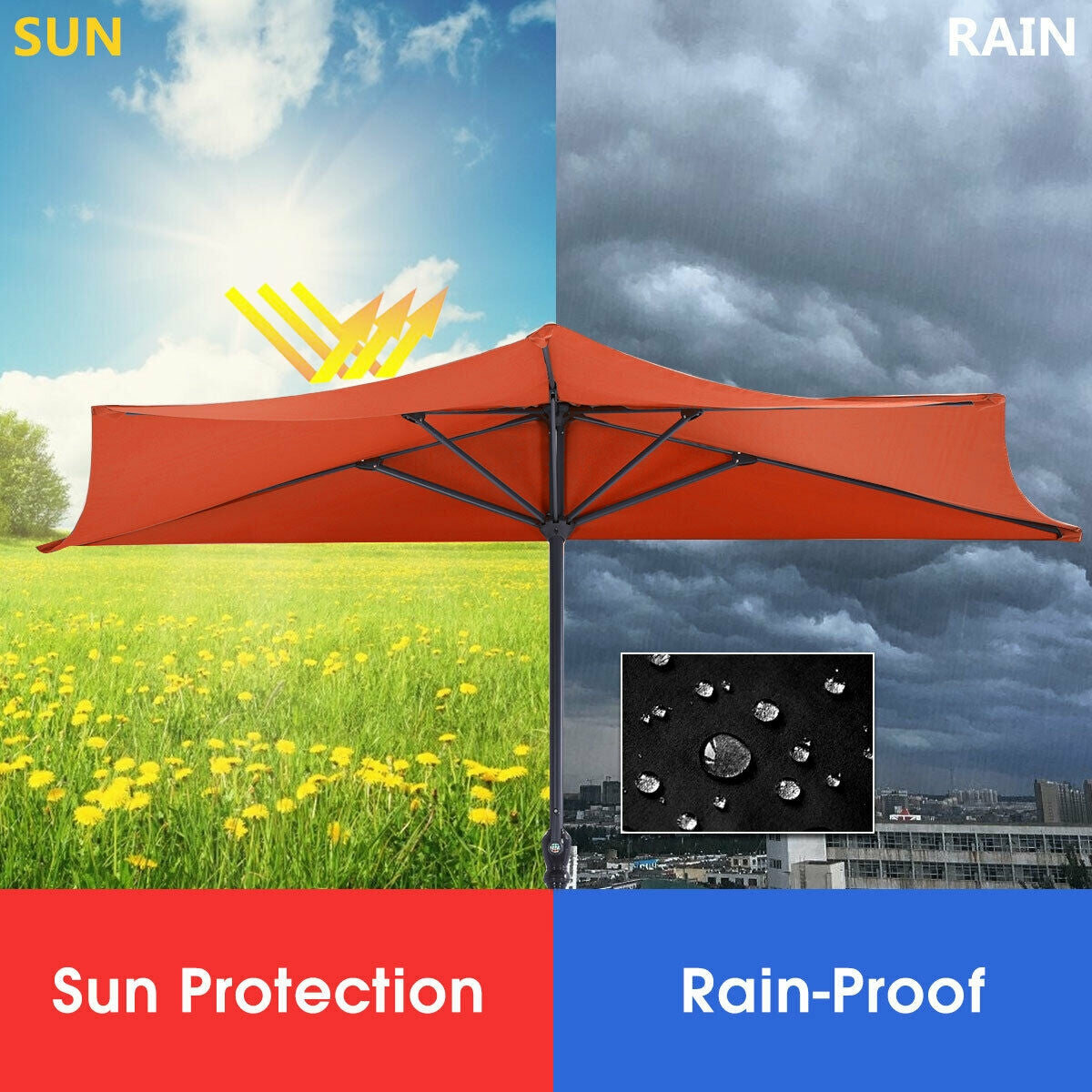 9Ft Patio Bistro Half Round Umbrella -Orange Kids Crystal