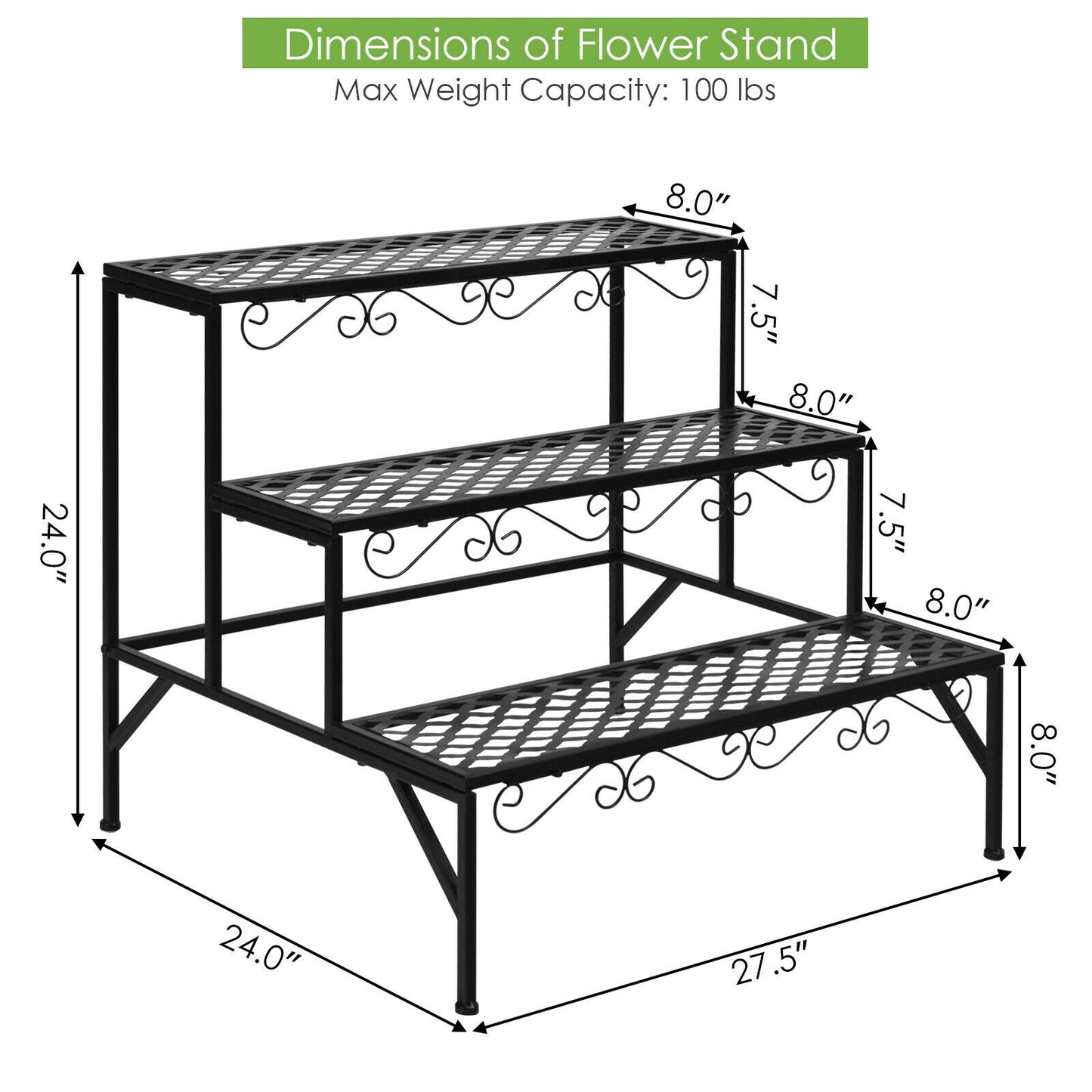 3 Tiers Metal Decorative Plant Stand Kids Crystal