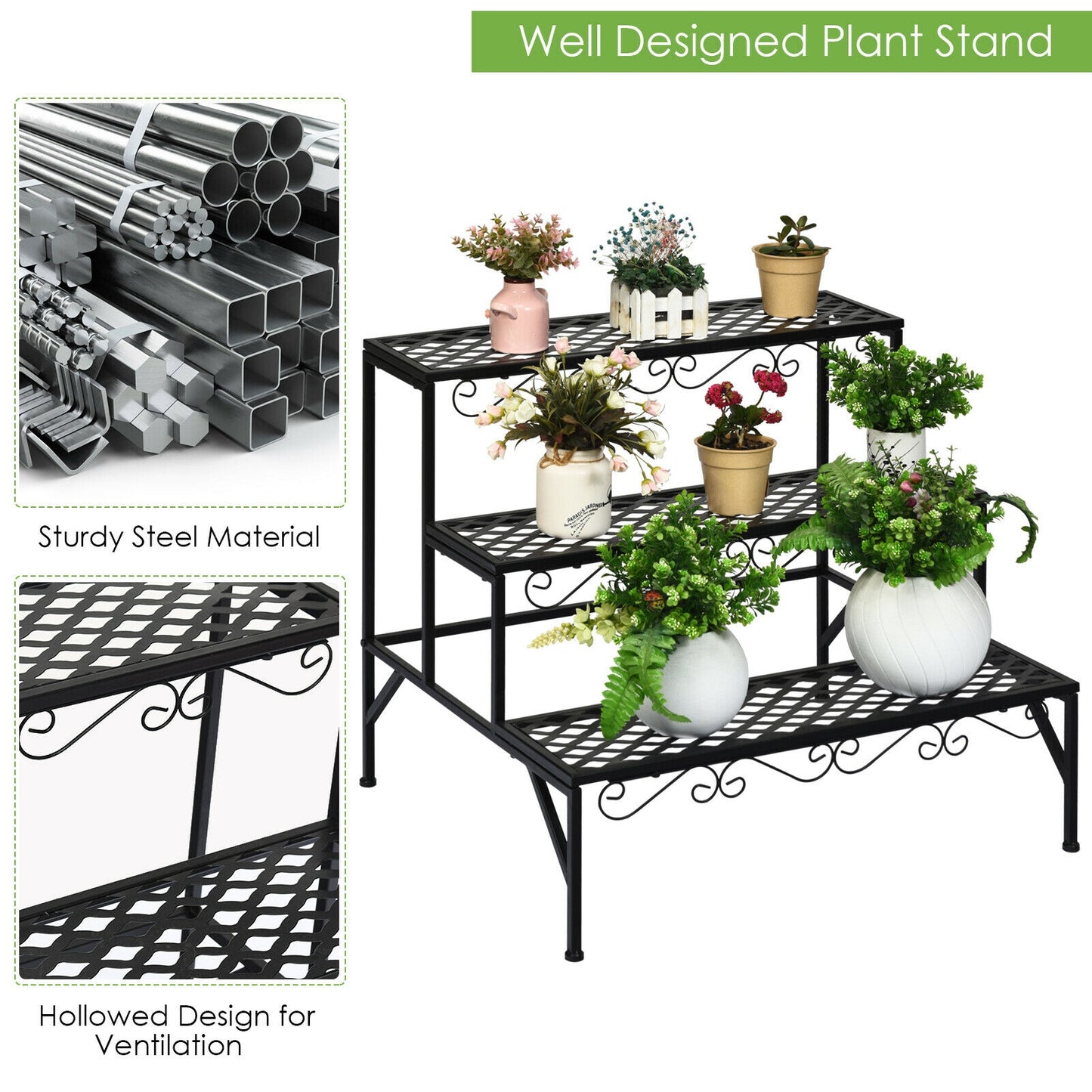 3 Tiers Metal Decorative Plant Stand Kids Crystal