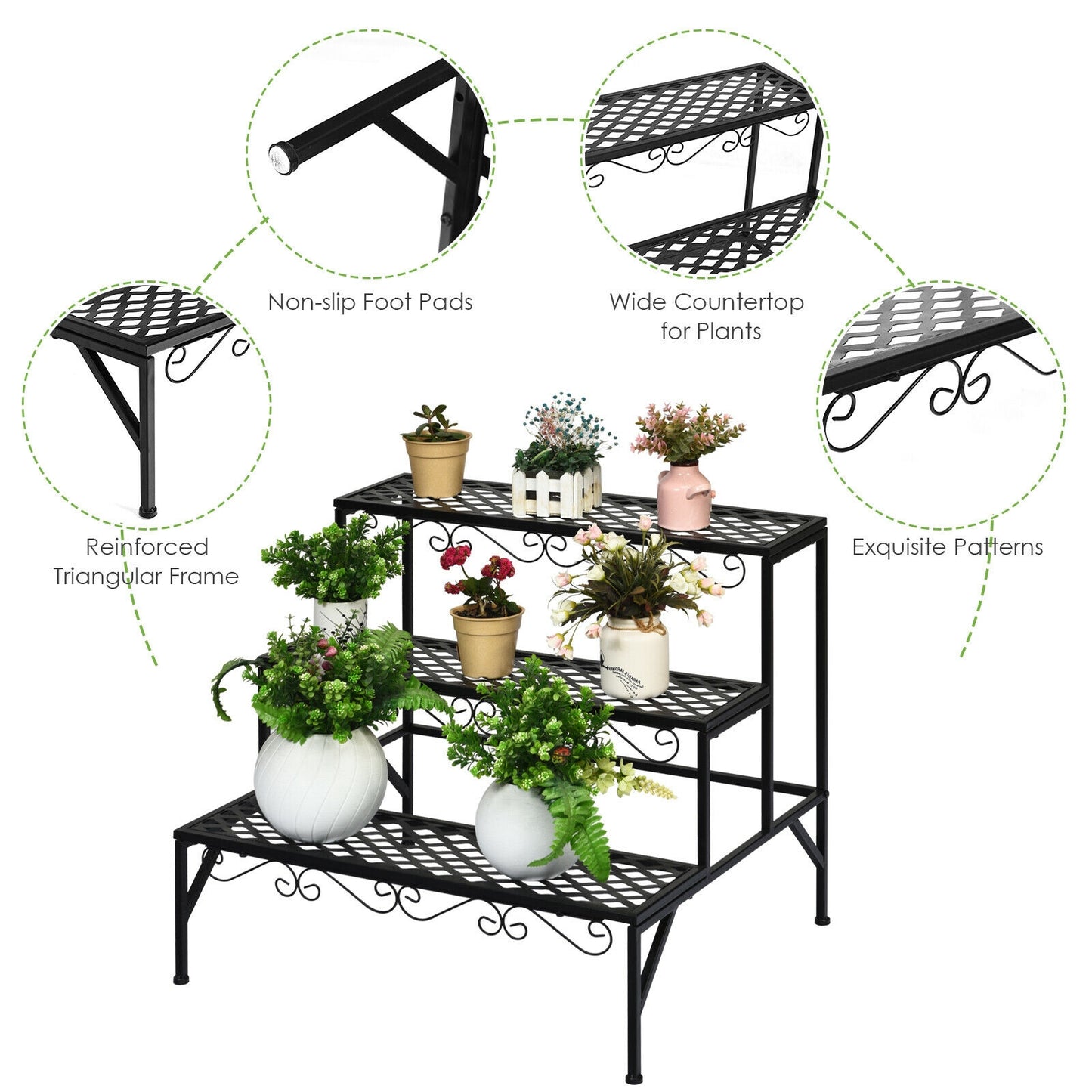 3 Tiers Metal Decorative Plant Stand Kids Crystal