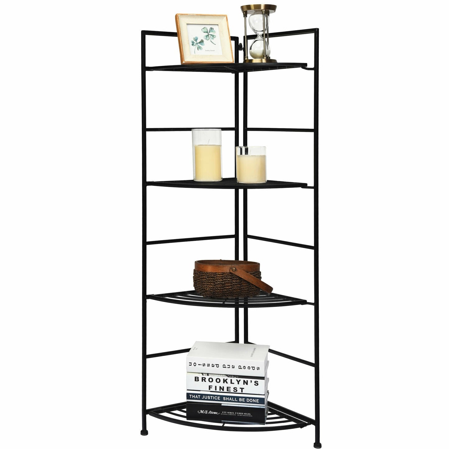 4 Tier Folding Metal Shelf Plant Stand Storage Open Shelf Corner Display Rack Kids Crystal
