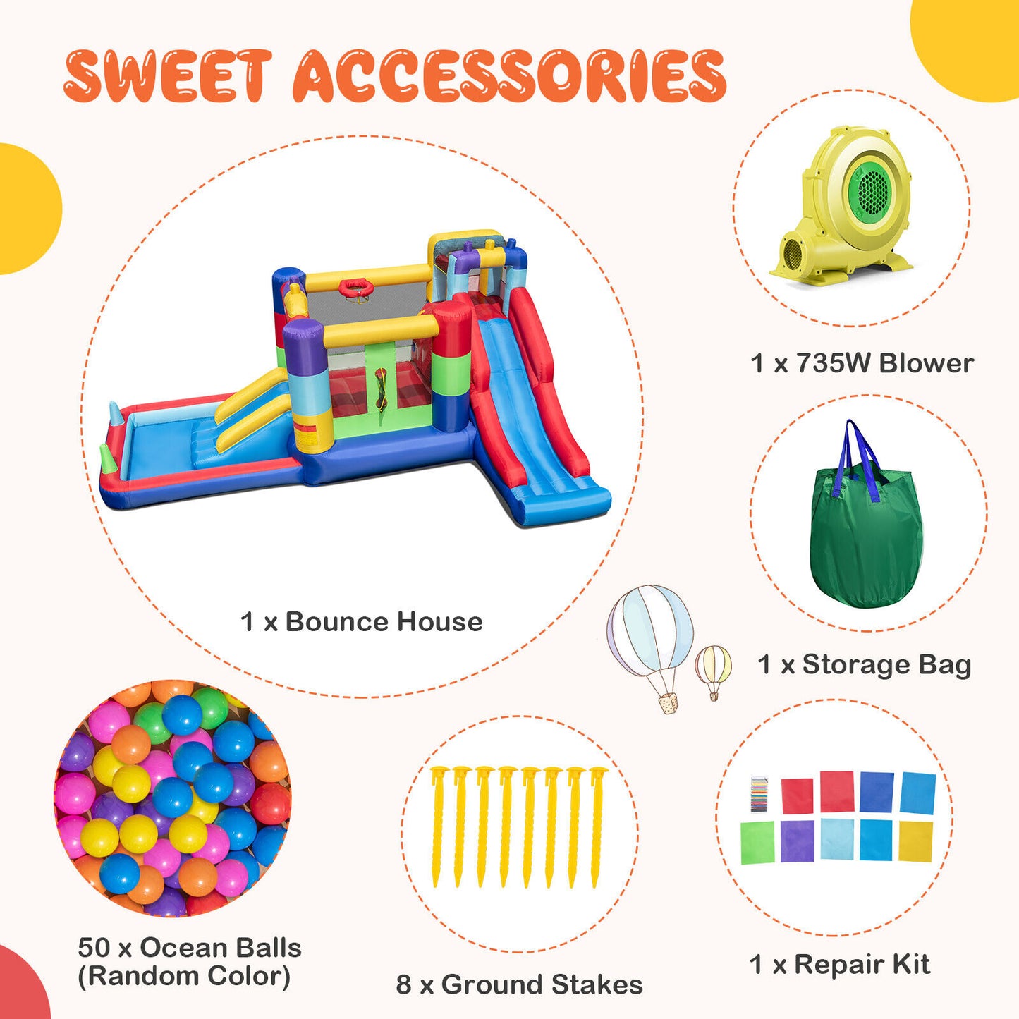 Inflatable Bounce House with 680W Blower and Ball Pit Kids Crystal