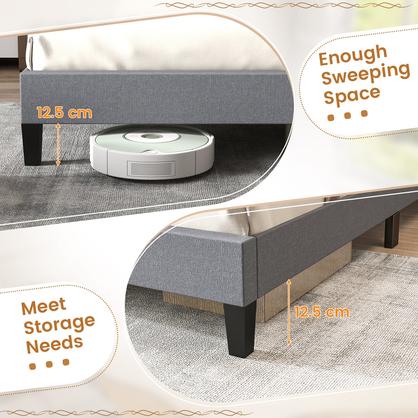 Queen Size Upholstered Platform Bed with Button Tufted Headboard-Queen & Gray Kids Crystal