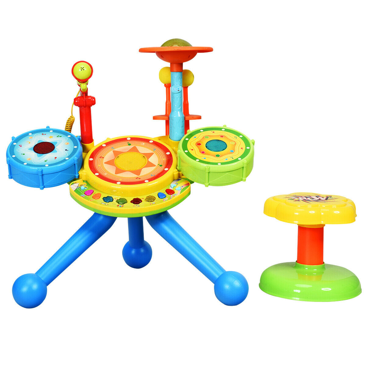 Electric Jazz Drum Set with Stool Microphone and LED Light Kids Crystal