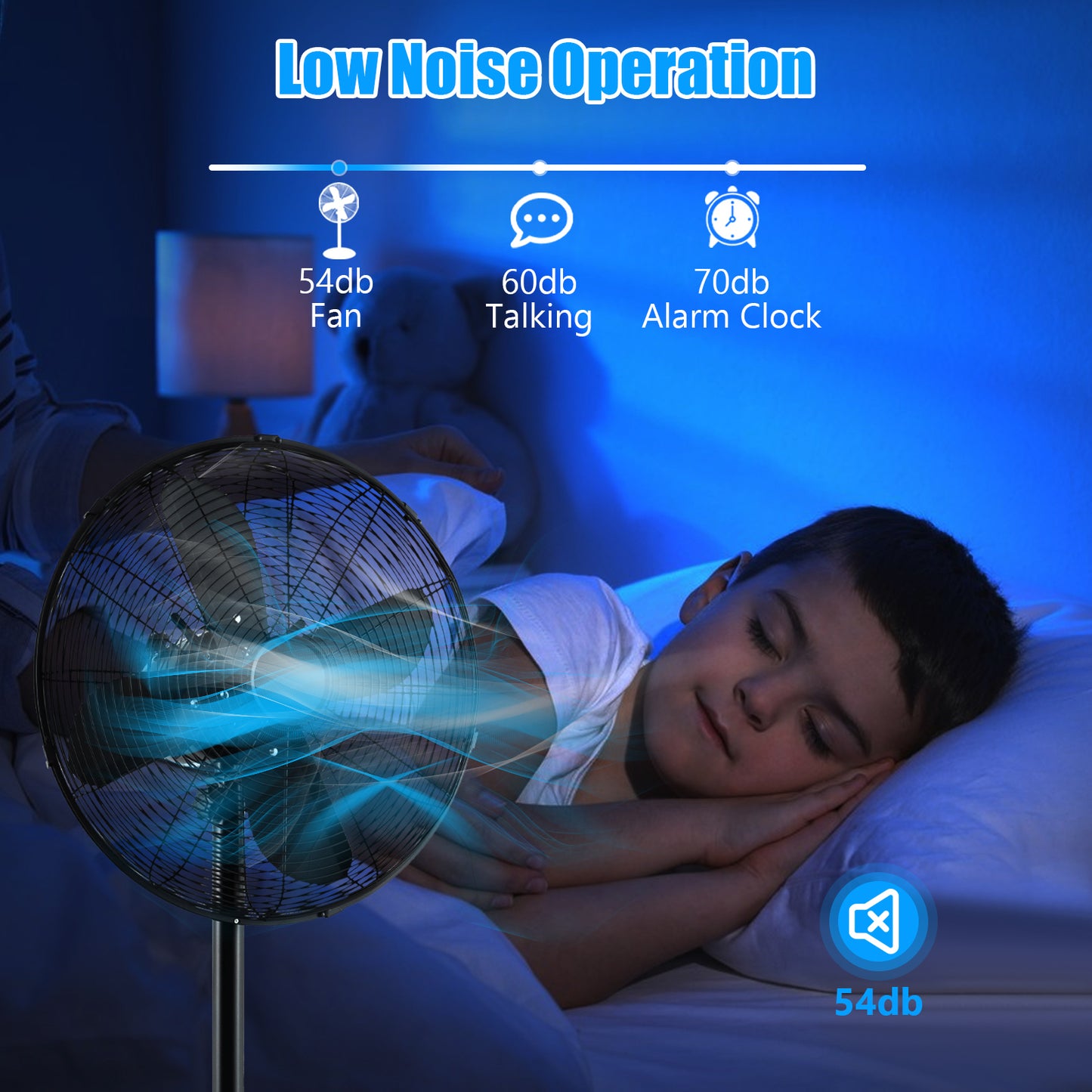 16 Inch Pedestal Standing Fan Oscillating Pedestal Fan with 3 Speeds and Adjustable Height-Black Kids Crystal