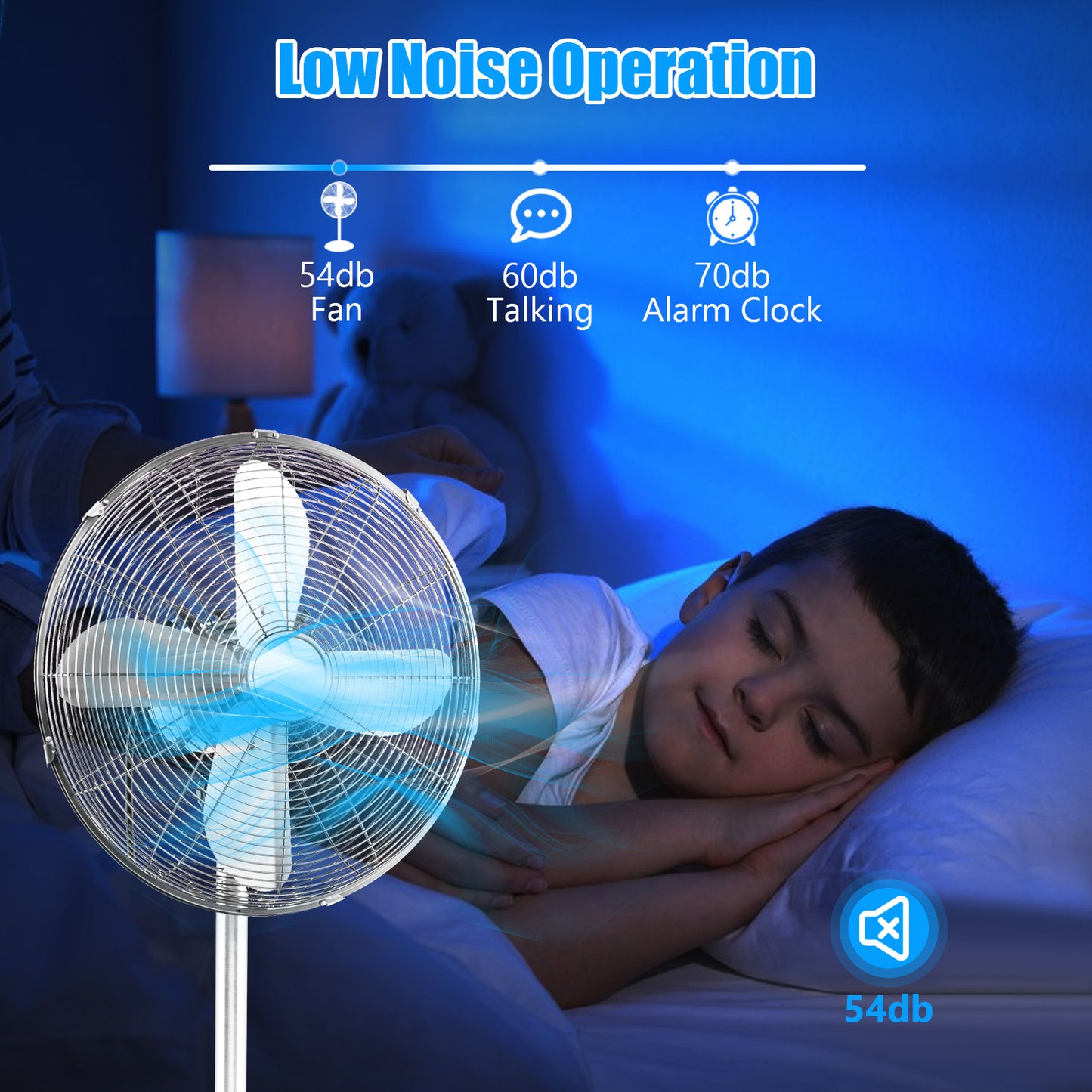 16 Inch Pedestal Standing Fan Oscillating Pedestal Fan with 3 Speeds and Adjustable Height-Silver Kids Crystal