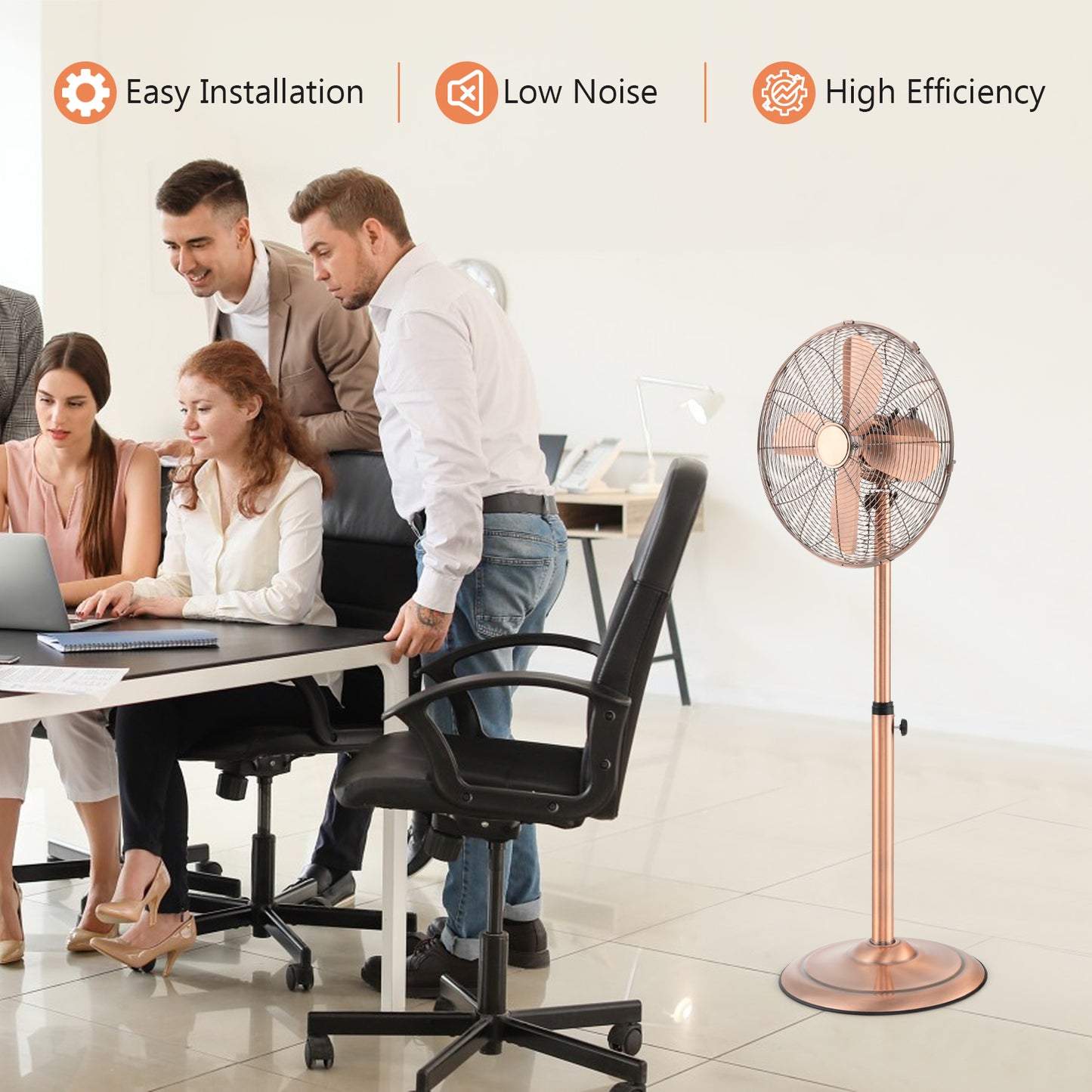 16 Inch Pedestal Standing Fan Oscillating Pedestal Fan with 3 Speeds and Adjustable Height-Copper Kids Crystal