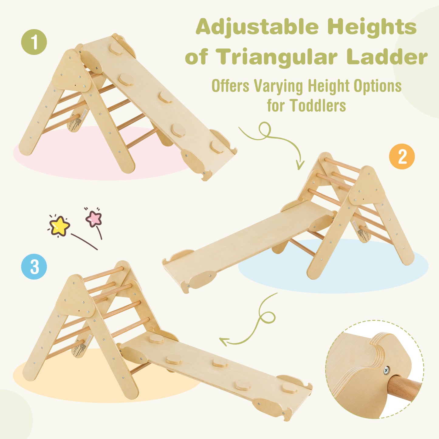 5-in-1 Wooden Kids Climber Toys with Triangle Arch Ramp-Natural Kids Crystal