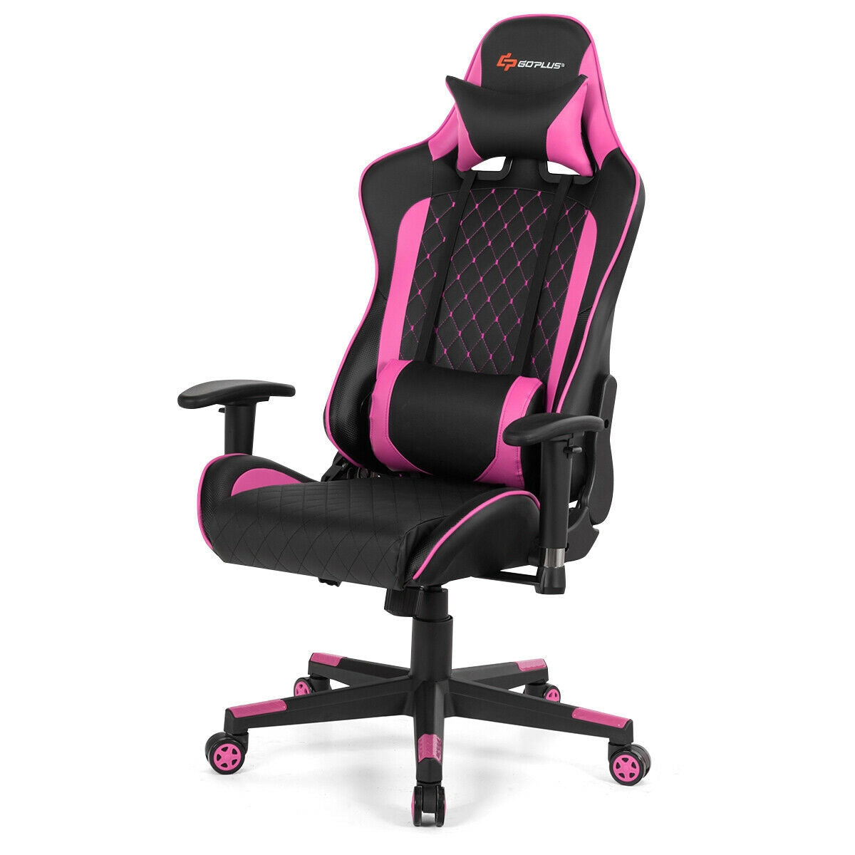Massage Gaming Chair with Lumbar Support and Headrest-Pink Kids Crystal