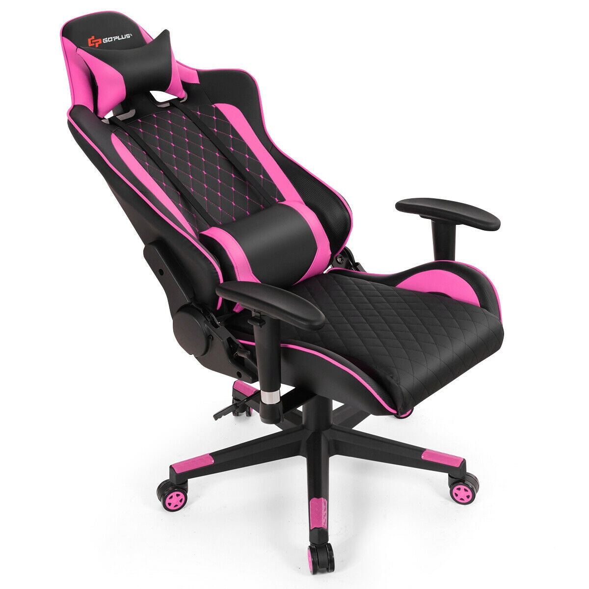 Massage Gaming Chair with Lumbar Support and Headrest-Pink Kids Crystal