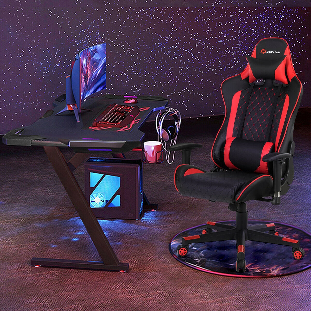 Massage Gaming Chair with Lumbar Support and Headrest-Red Kids Crystal