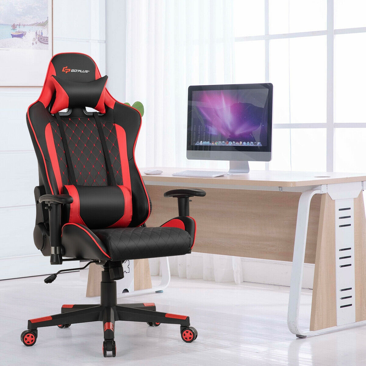 Massage Gaming Chair with Lumbar Support and Headrest-Red Kids Crystal