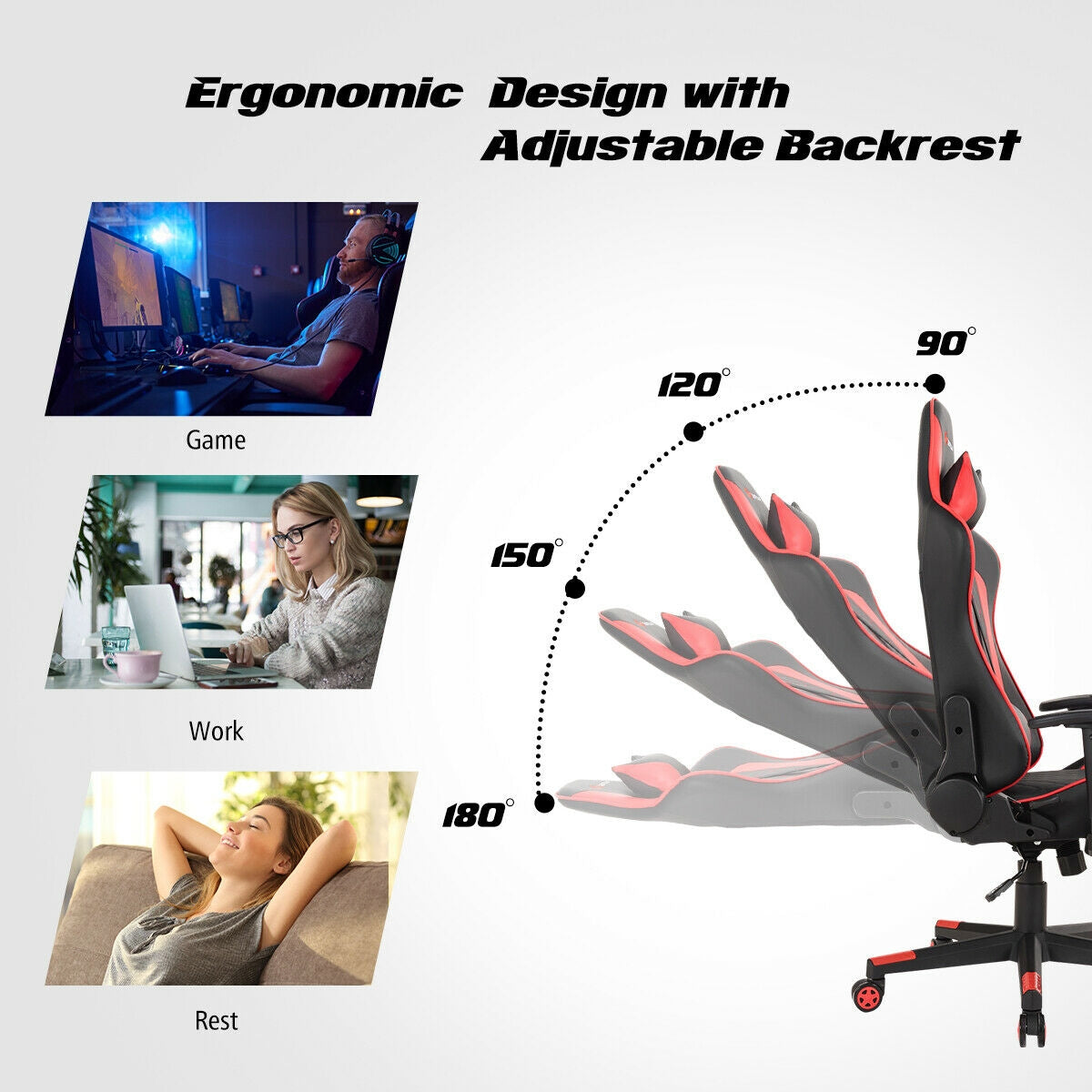 Massage Gaming Chair with Lumbar Support and Headrest-Red Kids Crystal
