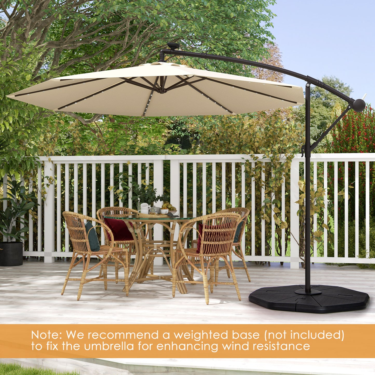 10 Feet Solar Offset Hanging Umbrella with 40 Lamp Beads and Solar Panel-Beige Kids Crystal