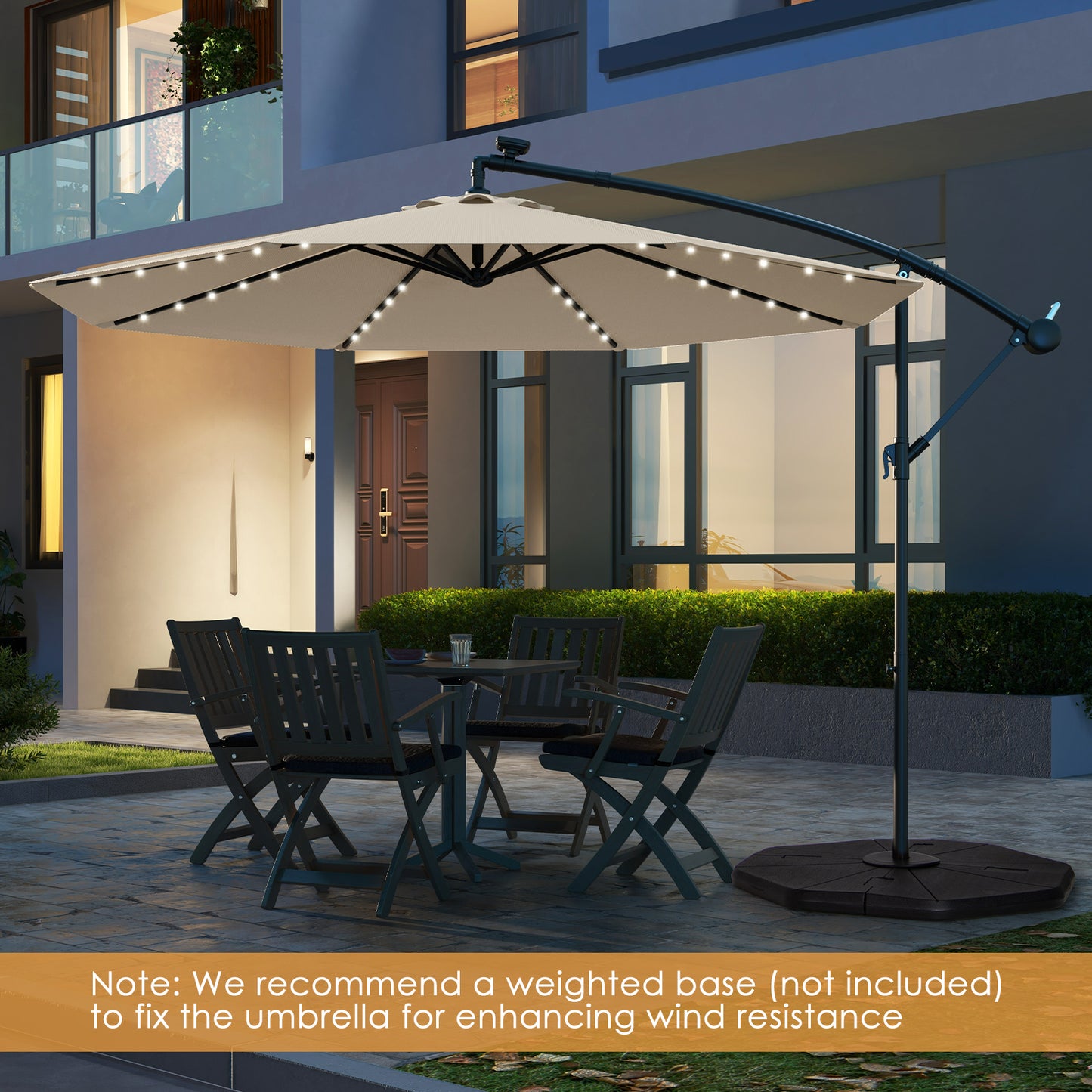 10 Feet Solar Offset Hanging Umbrella with 40 Lamp Beads and Solar Panel-Beige Kids Crystal