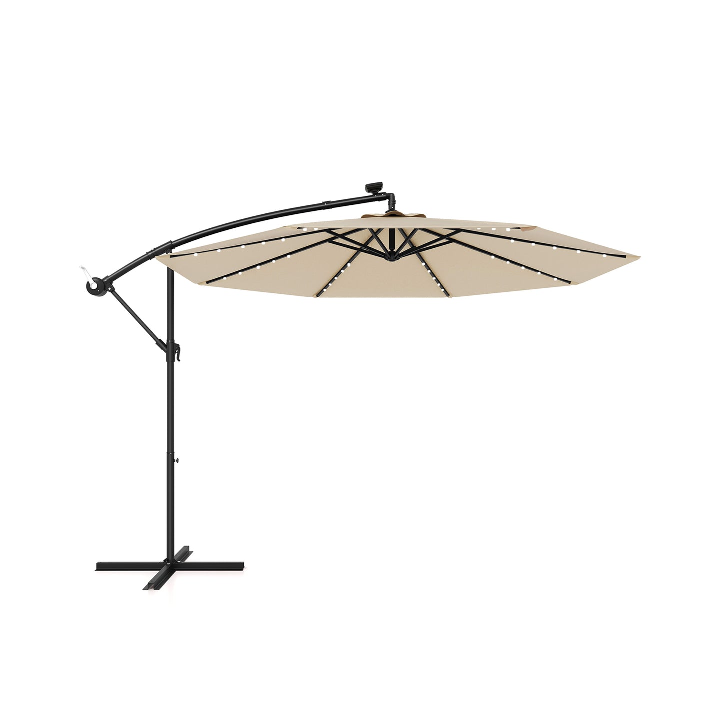 10 Feet Solar Offset Hanging Umbrella with 40 Lamp Beads and Solar Panel-Beige Kids Crystal