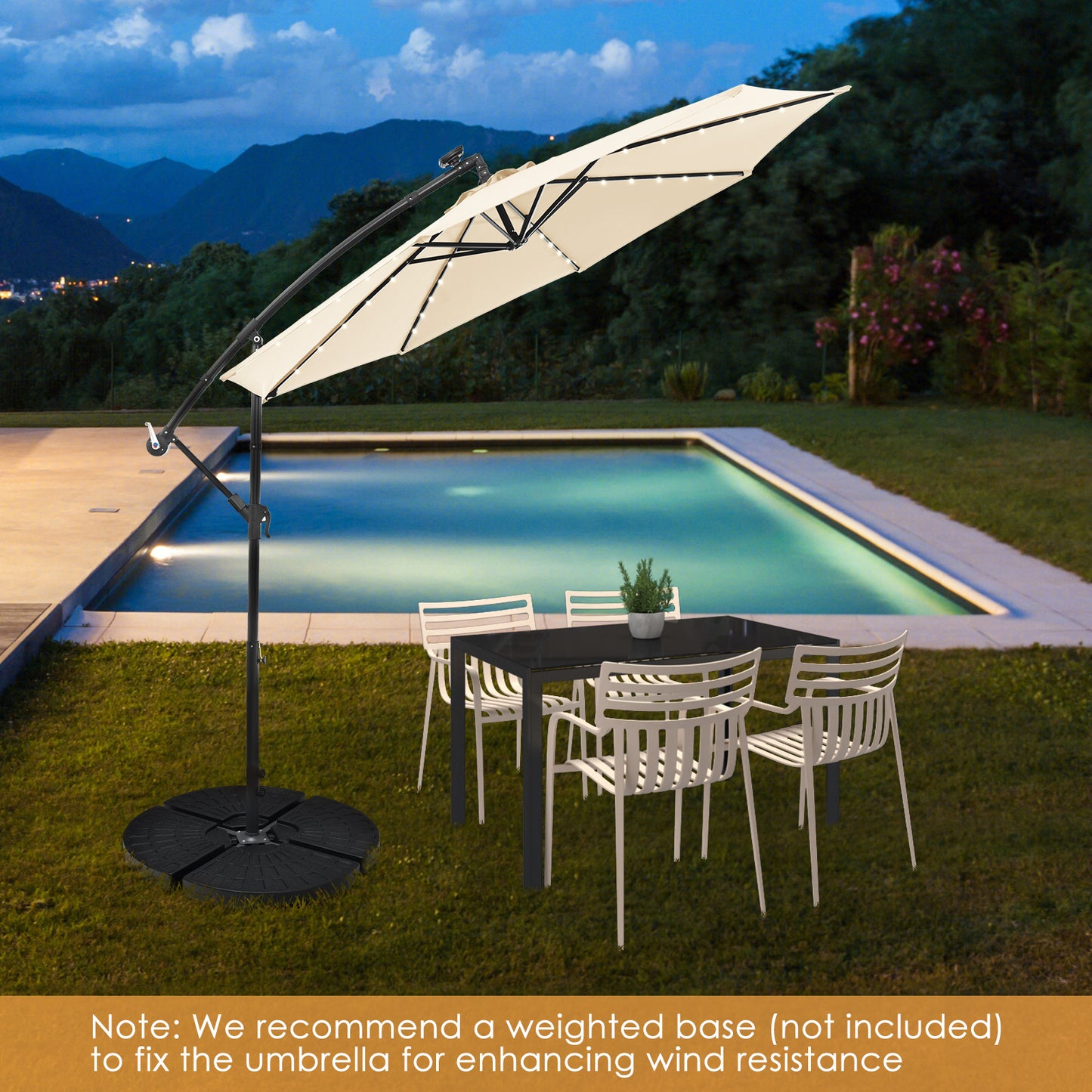 10 Feet Solar Offset Hanging Umbrella with 40 Lamp Beads and Solar Panel-Beige Kids Crystal