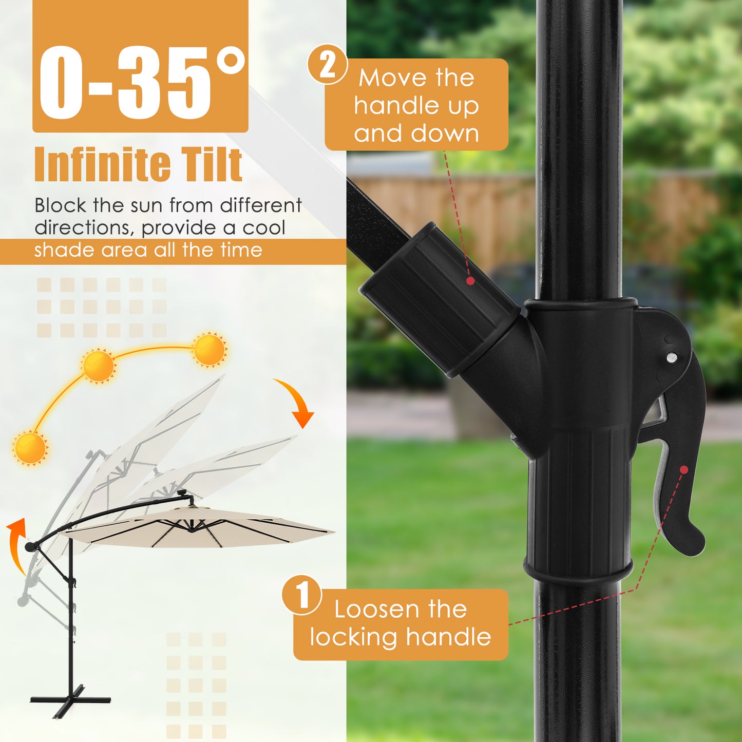 10 Feet Solar Offset Hanging Umbrella with 40 Lamp Beads and Solar Panel-Beige Kids Crystal