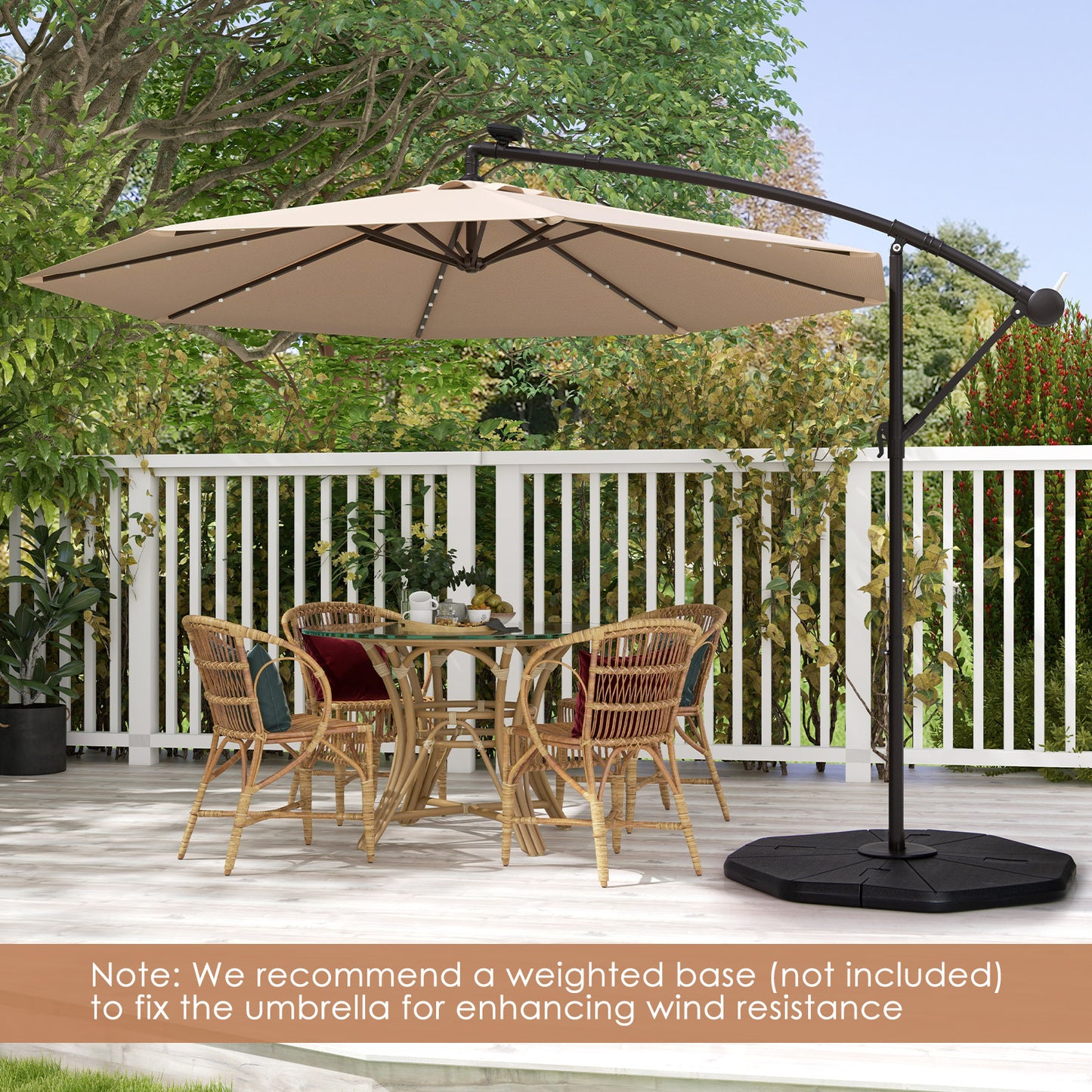 10 Feet Solar Offset Hanging Umbrella with 40 Lamp Beads and Solar Panel-Tan Kids Crystal